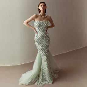 Pearl & Crystal Mermaid Evening Gown with Cape