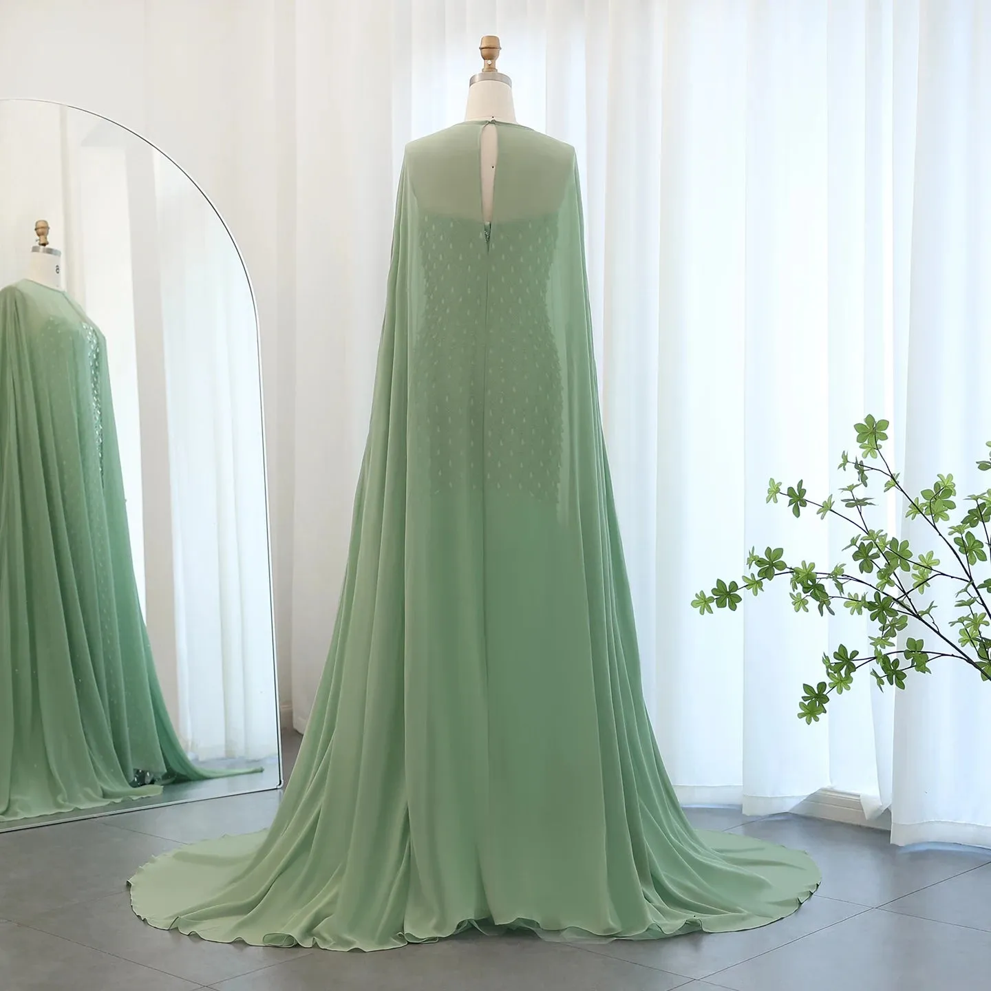 Pearl & Crystal Mermaid Evening Gown with Cape