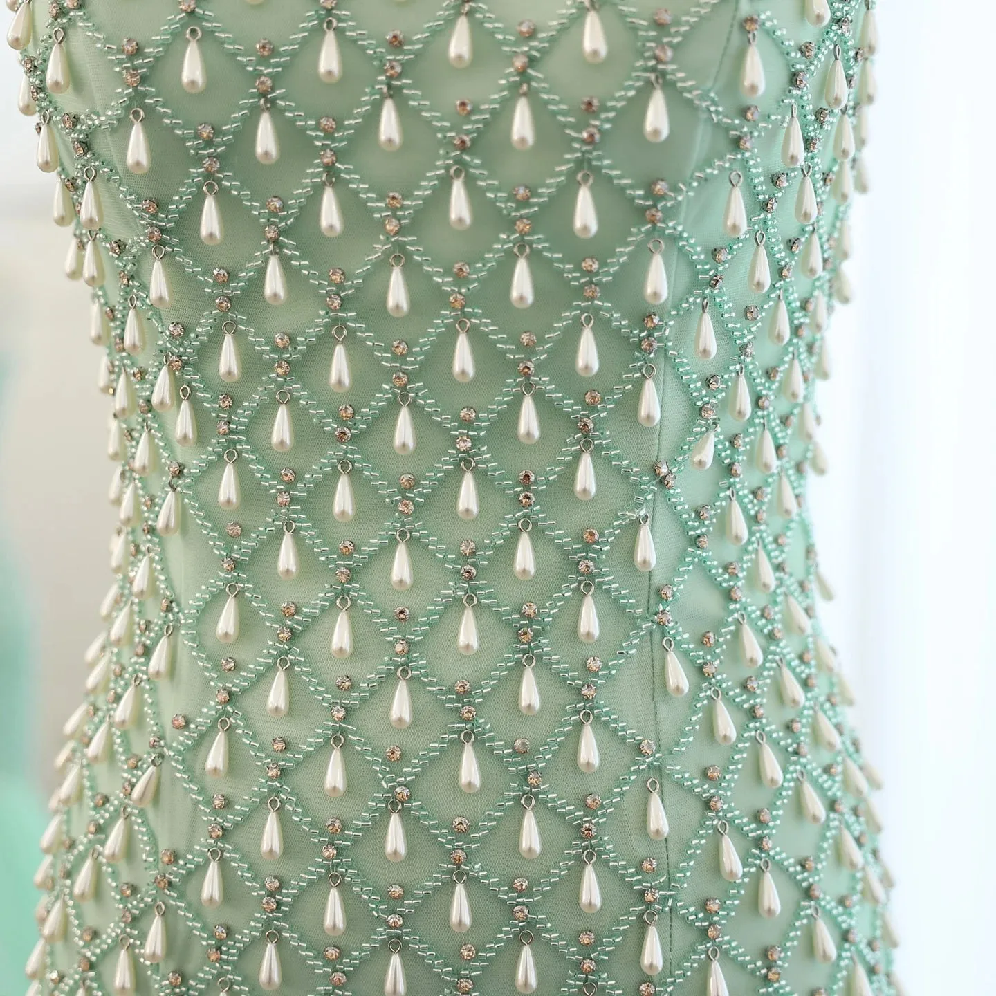 Pearl & Crystal Mermaid Evening Gown with Cape