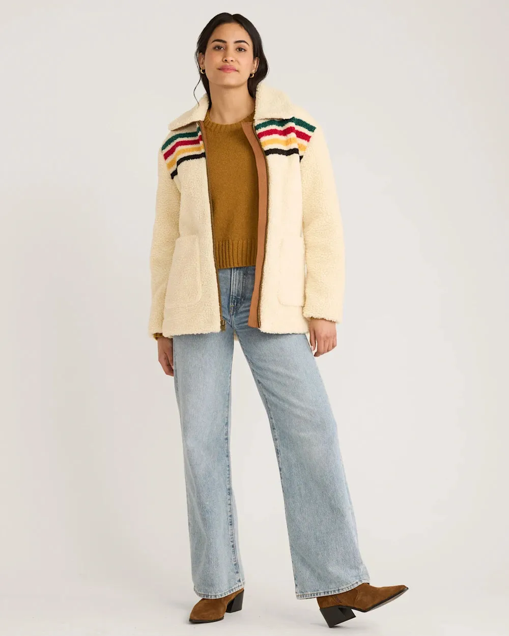 Pendleton Glacier Sunset Stripe Sherpa Fleece Coat (S)
