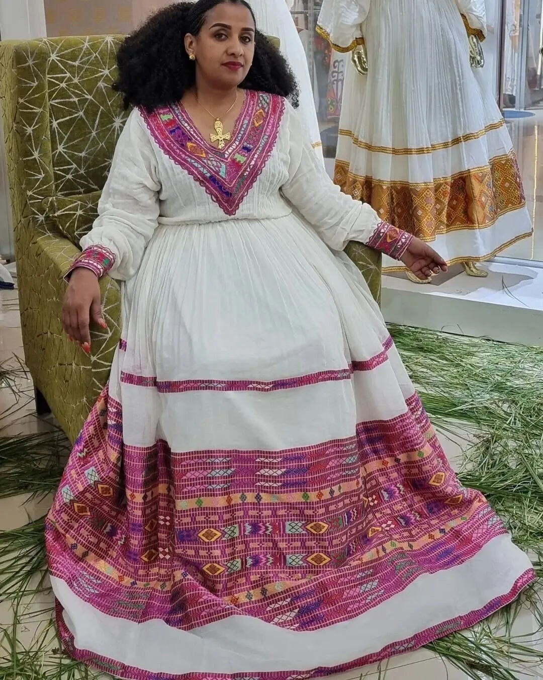 Pink Pattern Habesha Dress Handwoven Habesha Kemis Design Habesha Libs es00114