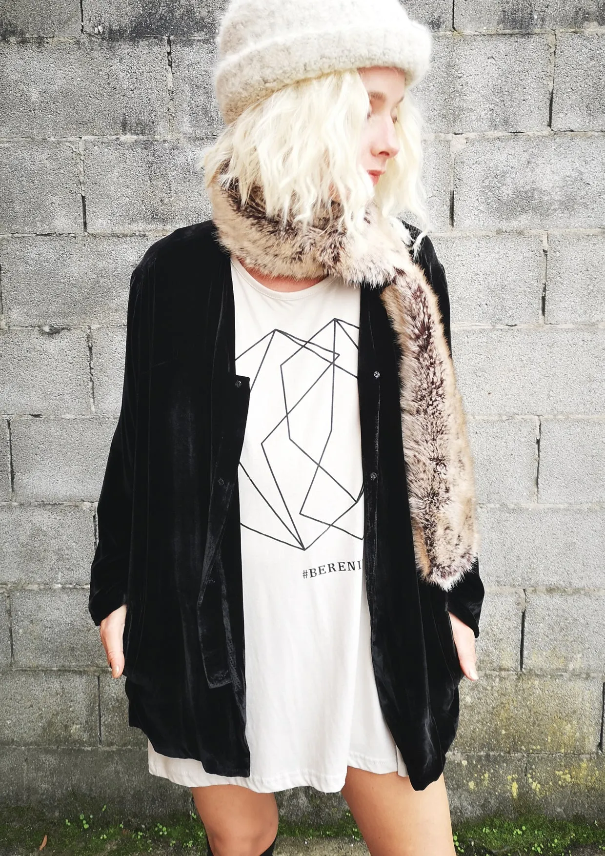 PRINT SHIRT / DRESS - SLEEVLESS COTTON light grey