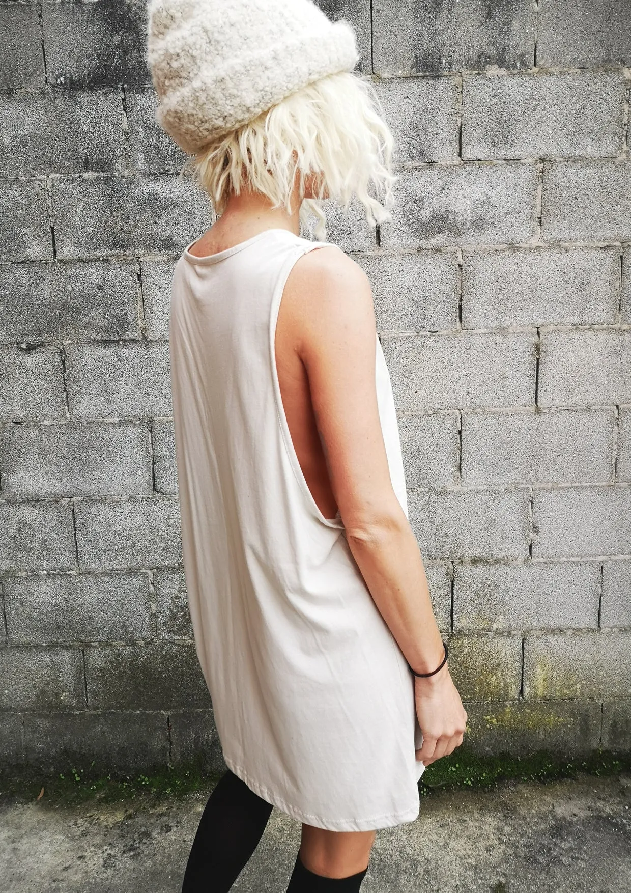 PRINT SHIRT / DRESS - SLEEVLESS COTTON light grey