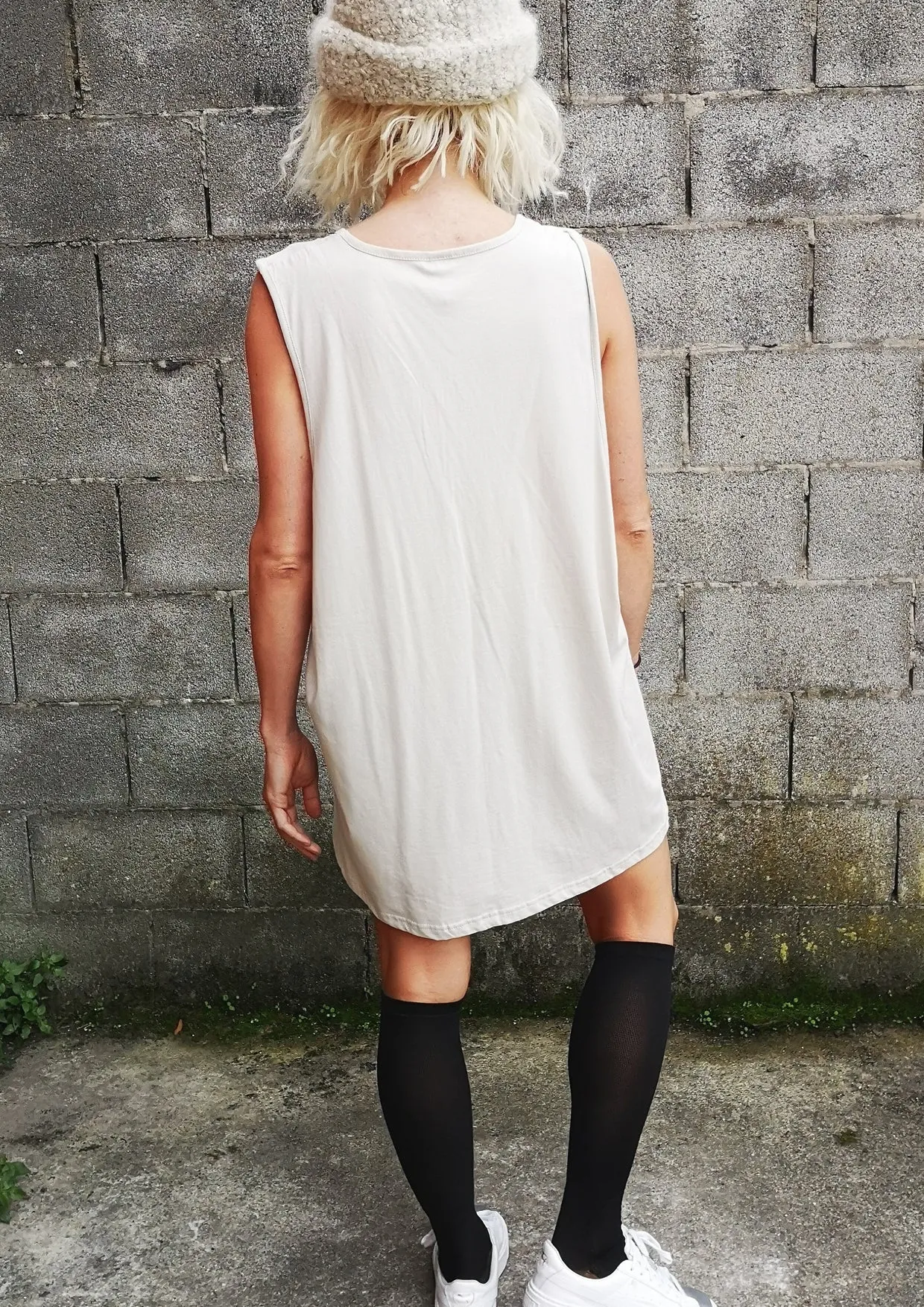 PRINT SHIRT / DRESS - SLEEVLESS COTTON light grey