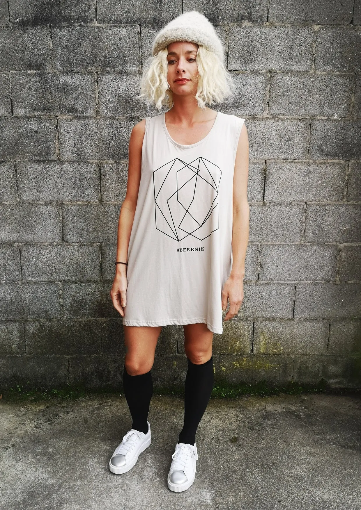 PRINT SHIRT / DRESS - SLEEVLESS COTTON light grey