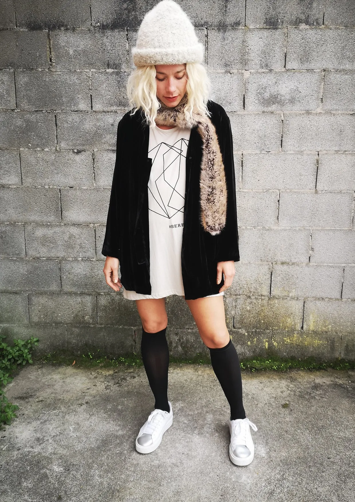 PRINT SHIRT / DRESS - SLEEVLESS COTTON light grey