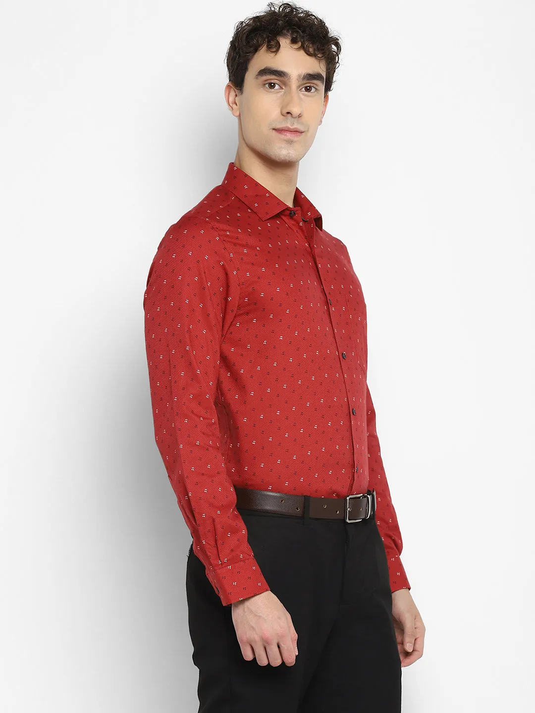 Printed Red Slim Fit Formal Shirt
