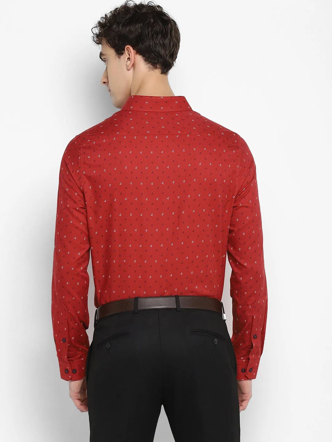 Printed Red Slim Fit Formal Shirt