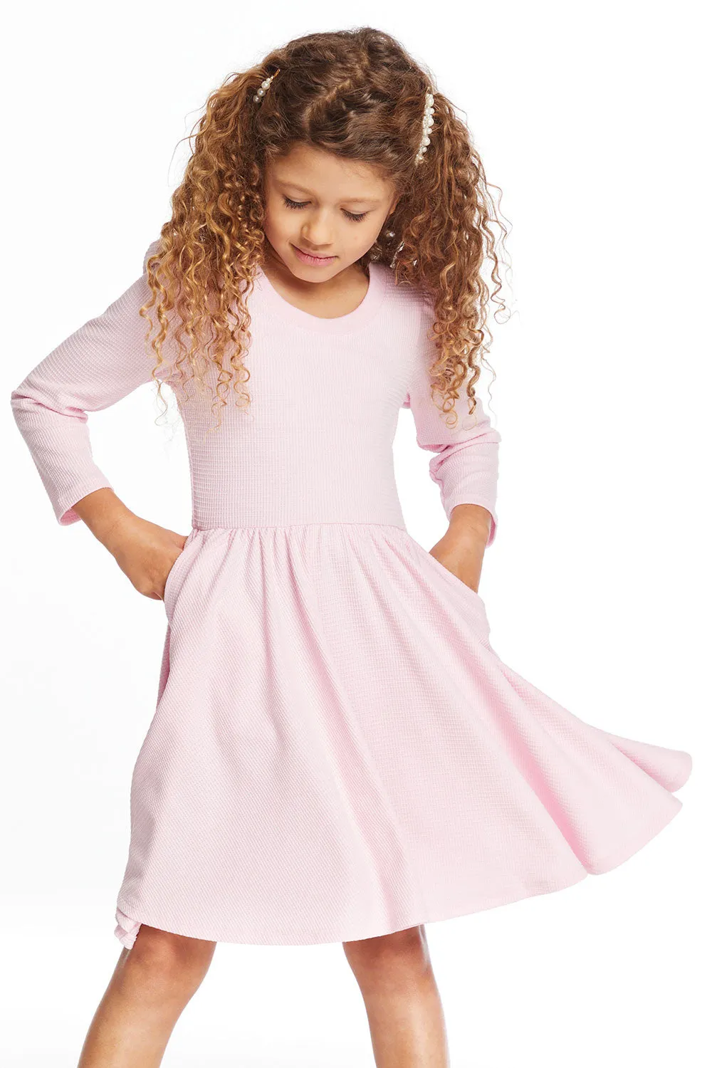 Puff Girls Long Sleeve Ribbon Dress with Twirl Skirt