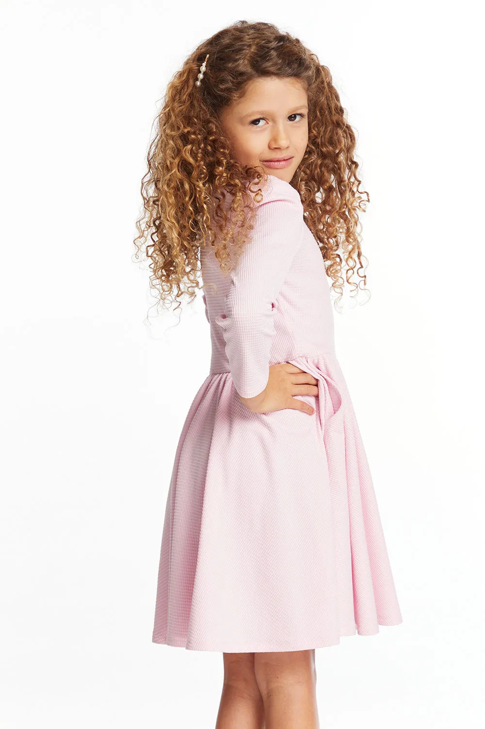 Puff Girls Long Sleeve Ribbon Dress with Twirl Skirt