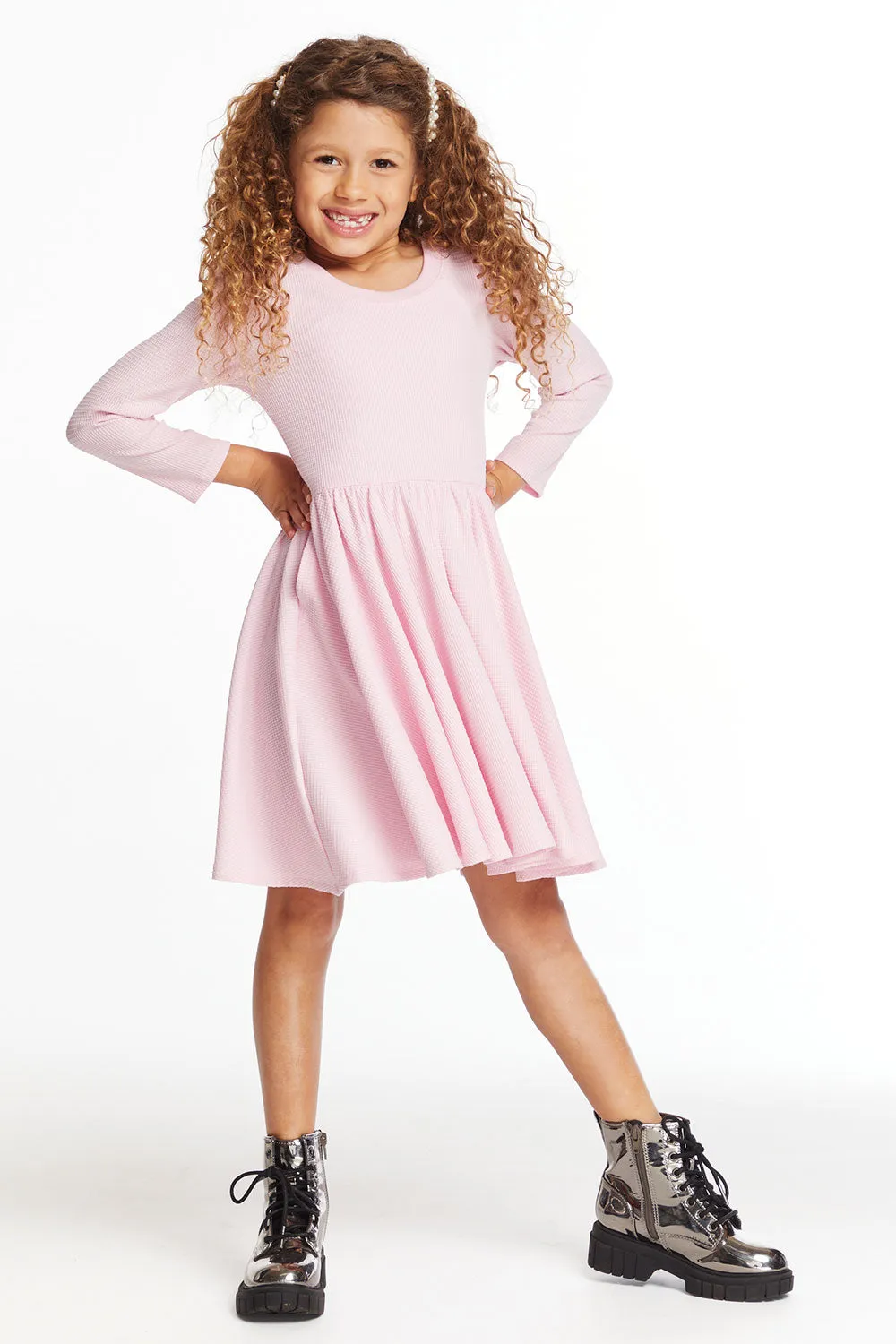 Puff Girls Long Sleeve Ribbon Dress with Twirl Skirt