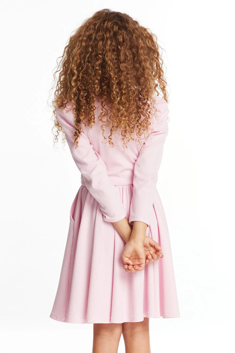 Puff Girls Long Sleeve Ribbon Dress with Twirl Skirt