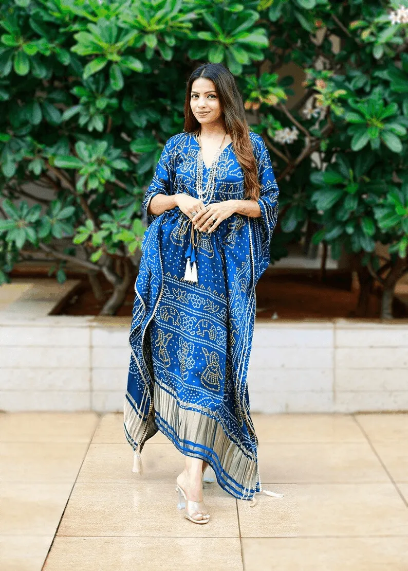Pure Gaji Silk Bandhej Kaftan With Digital Print