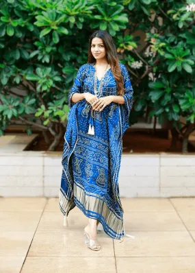 Pure Gaji Silk Bandhej Kaftan With Digital Print