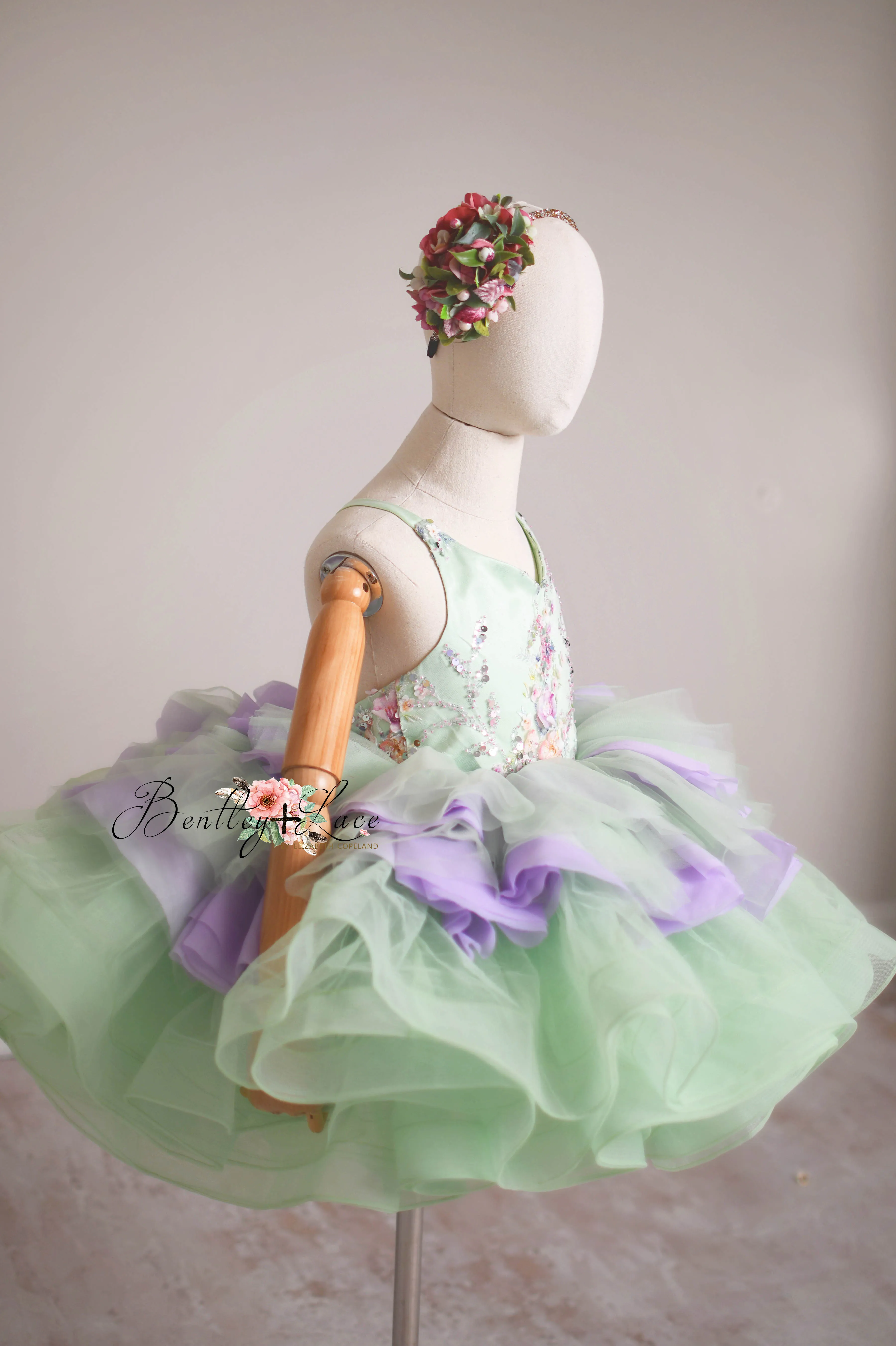 "Meadow Mist " -   Petal length dress  ( 4 Year - Petite 7)
