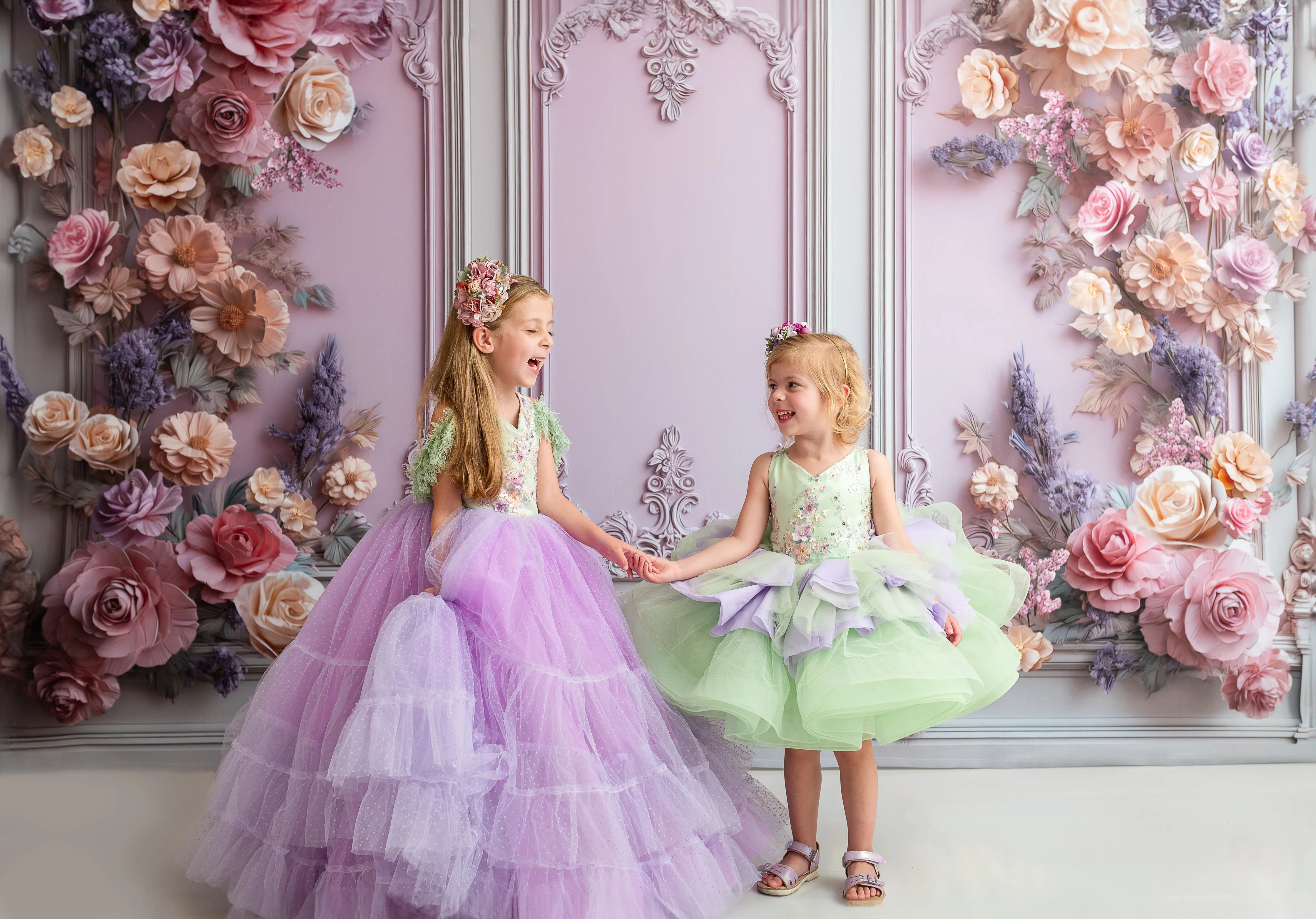 "Meadow Mist " -   Petal length dress  ( 4 Year - Petite 7)