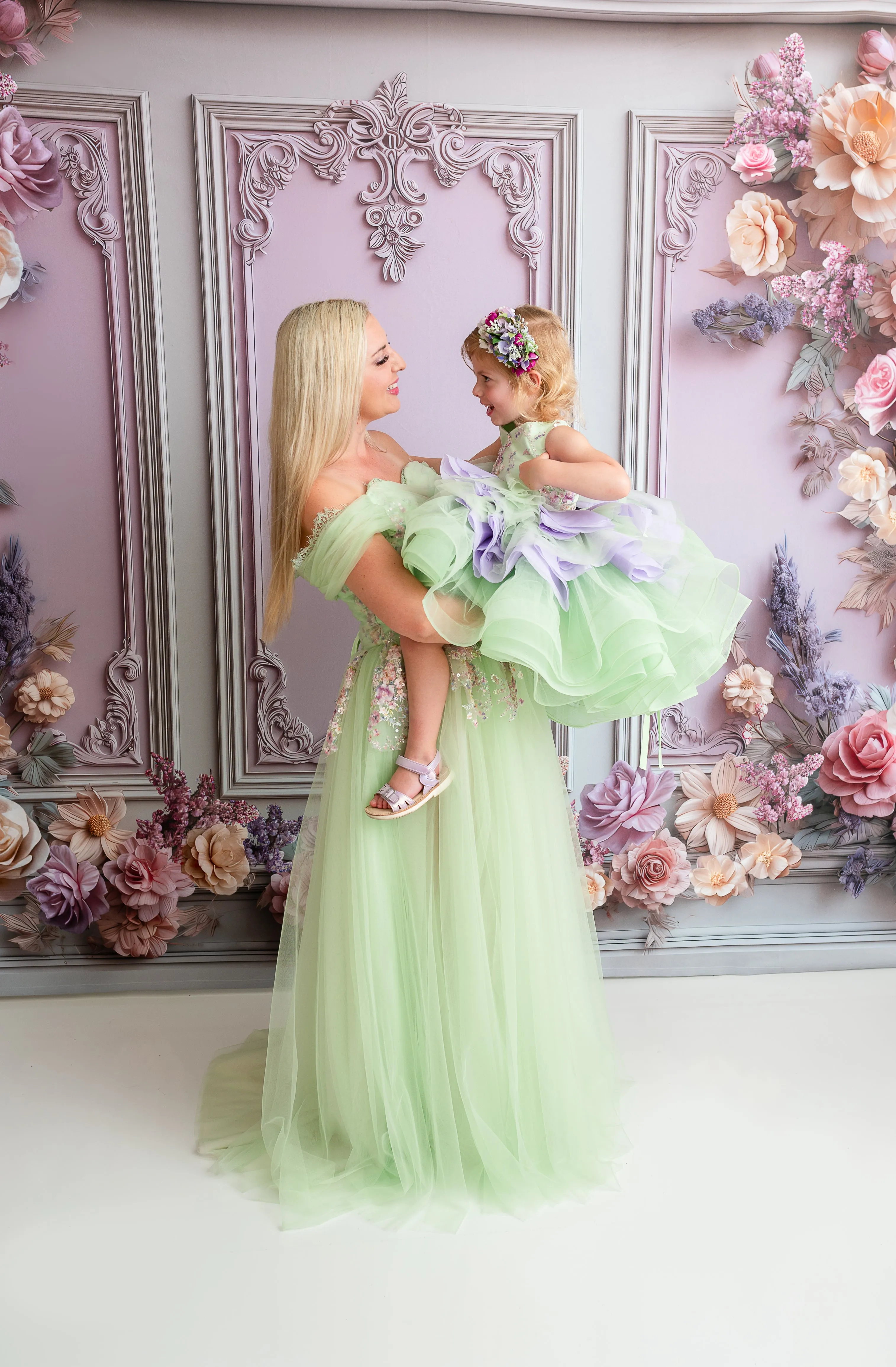 "Meadow Mist " -   Petal length dress  ( 4 Year - Petite 7)