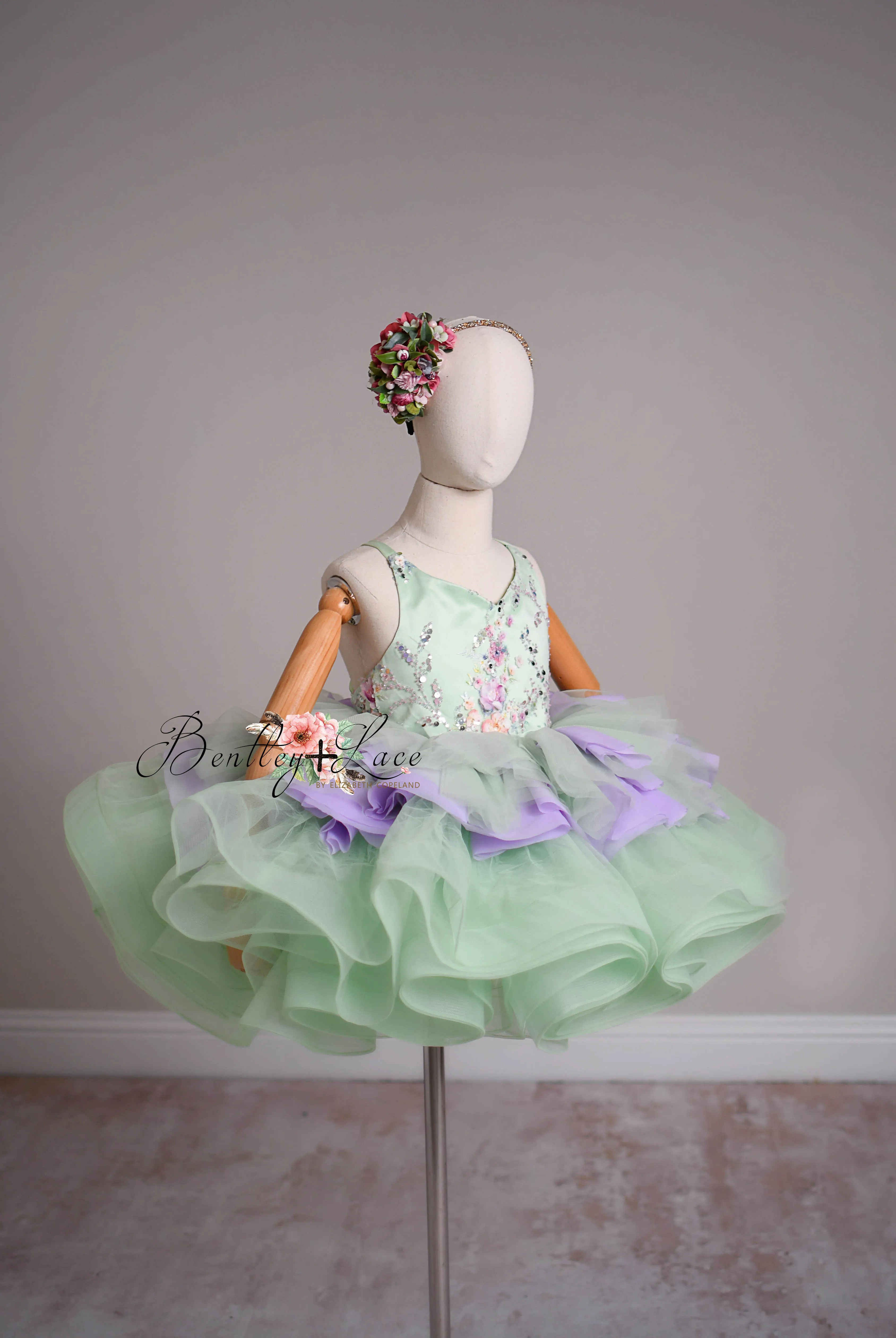 "Meadow Mist " -   Petal length dress  ( 4 Year - Petite 7)