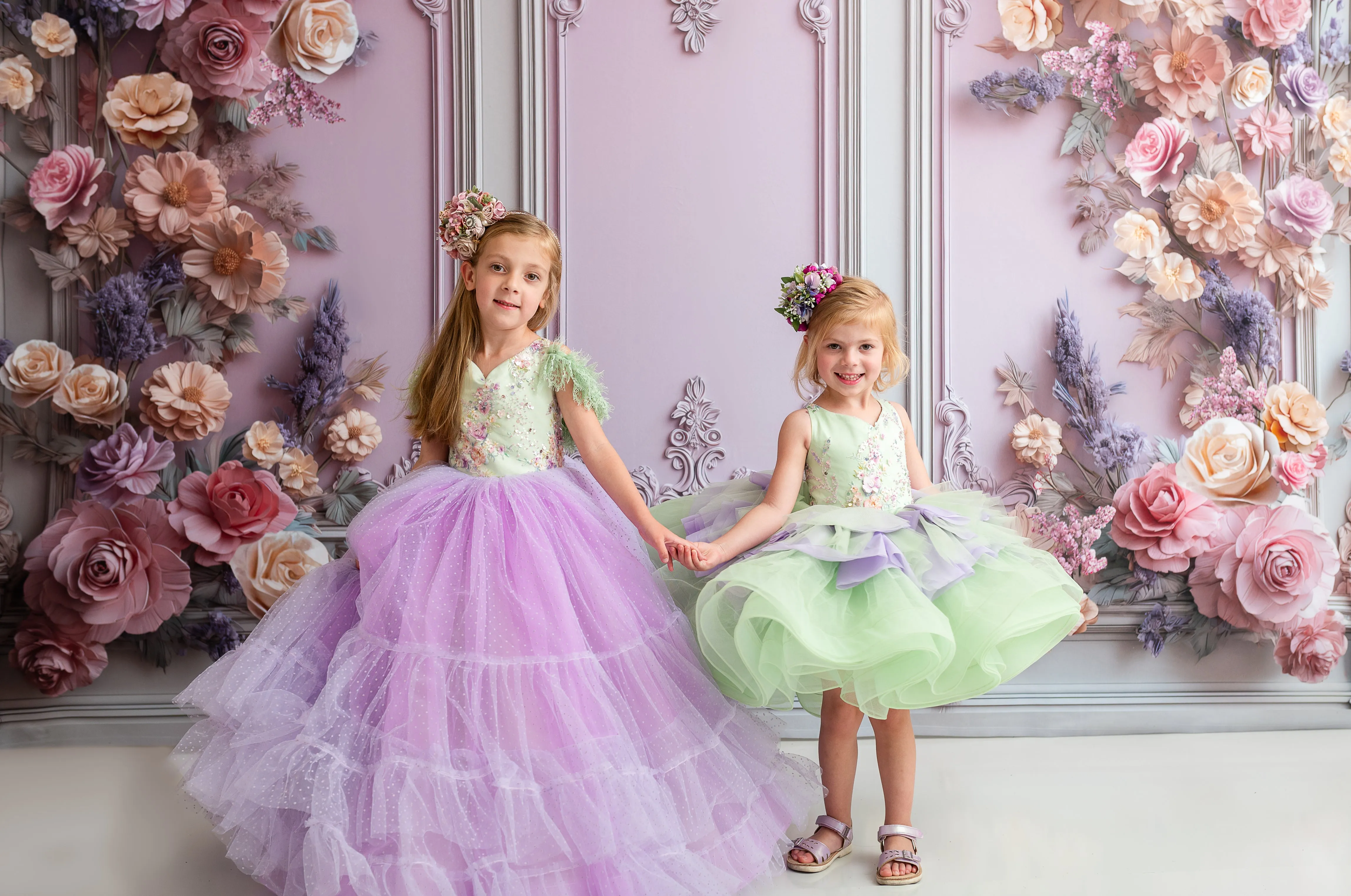 "Meadow Mist " -   Petal length dress  ( 4 Year - Petite 7)
