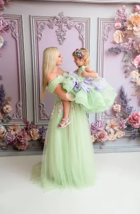"Meadow Mist " -   Petal length dress  ( 4 Year - Petite 7)