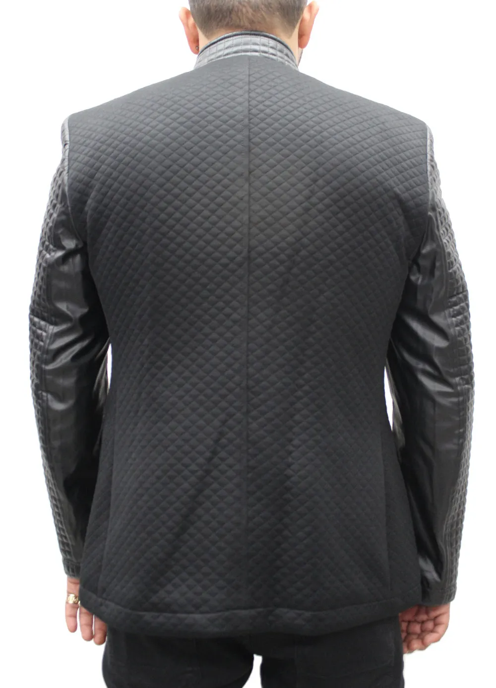 "Moein" Black Blazer With Leather Details On Sleeve And Collar