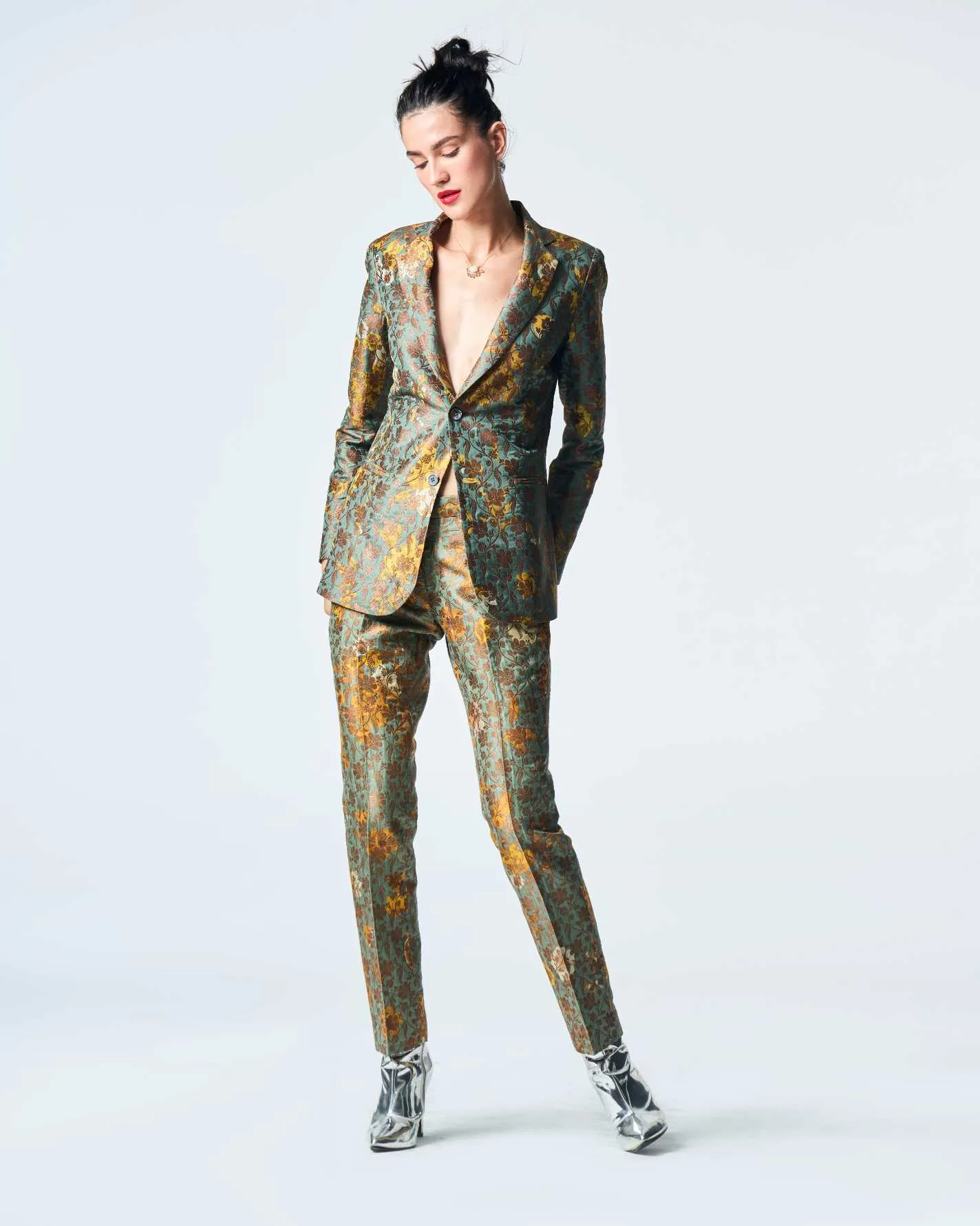 Rana Blazer Silk Brocade Sage