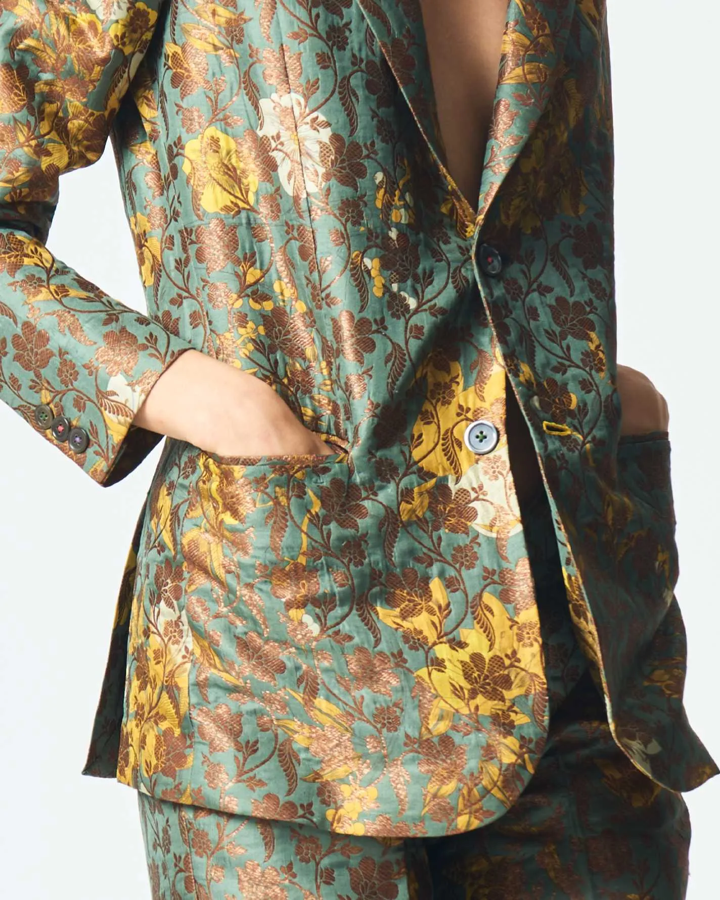 Rana Blazer Silk Brocade Sage