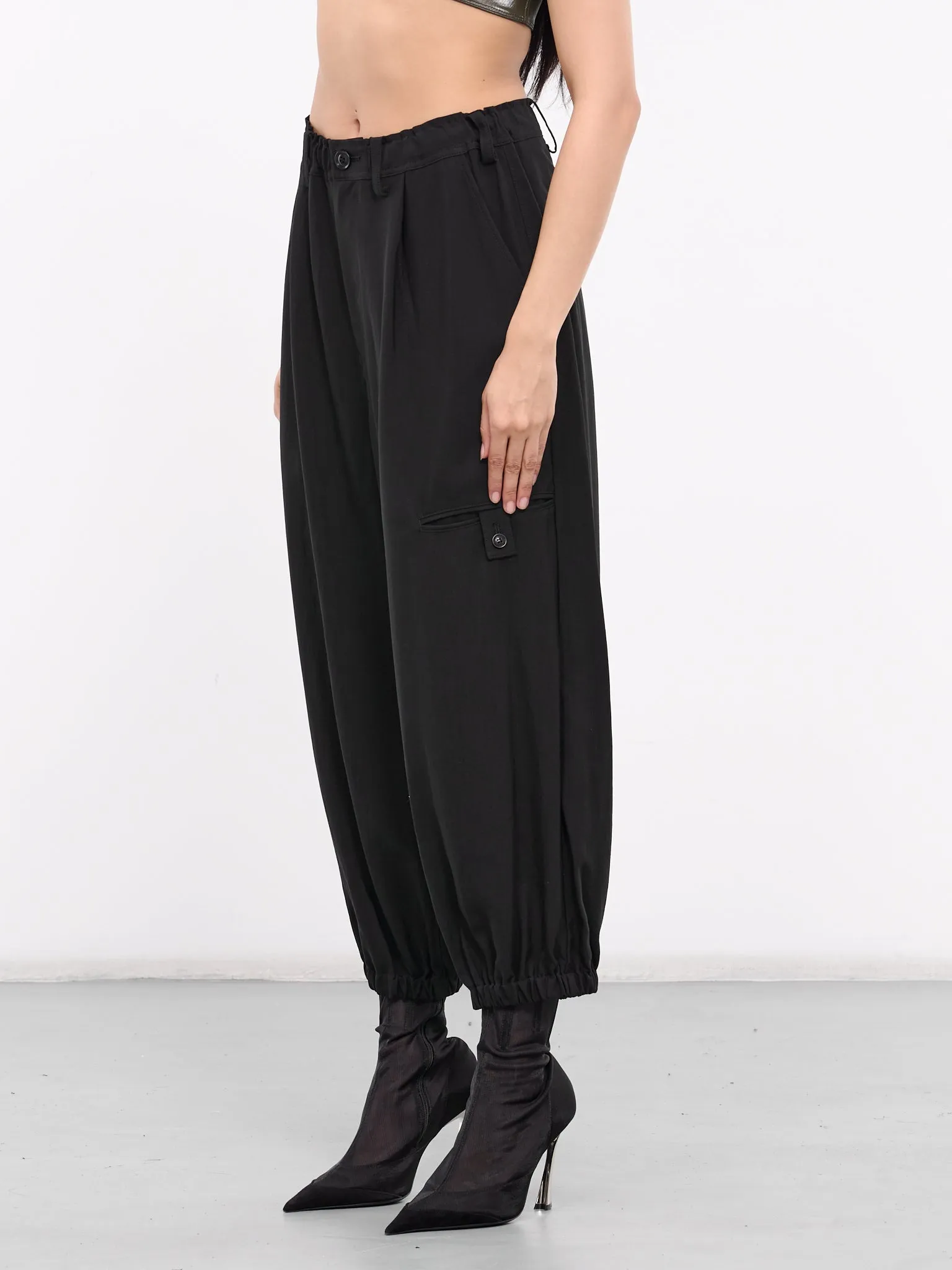 Rayon-Cupro Elastic Pants (YS-P22-205-1-BLACK)