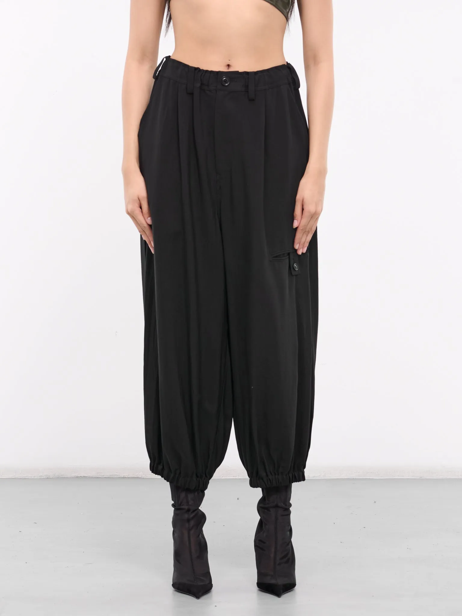 Rayon-Cupro Elastic Pants (YS-P22-205-1-BLACK)