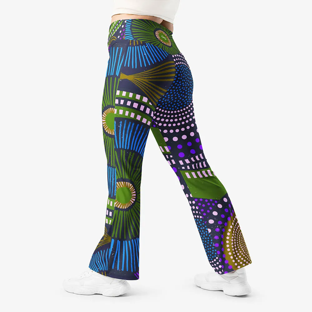 Recycled Flare leggings "EthnoPop" Blue/Green