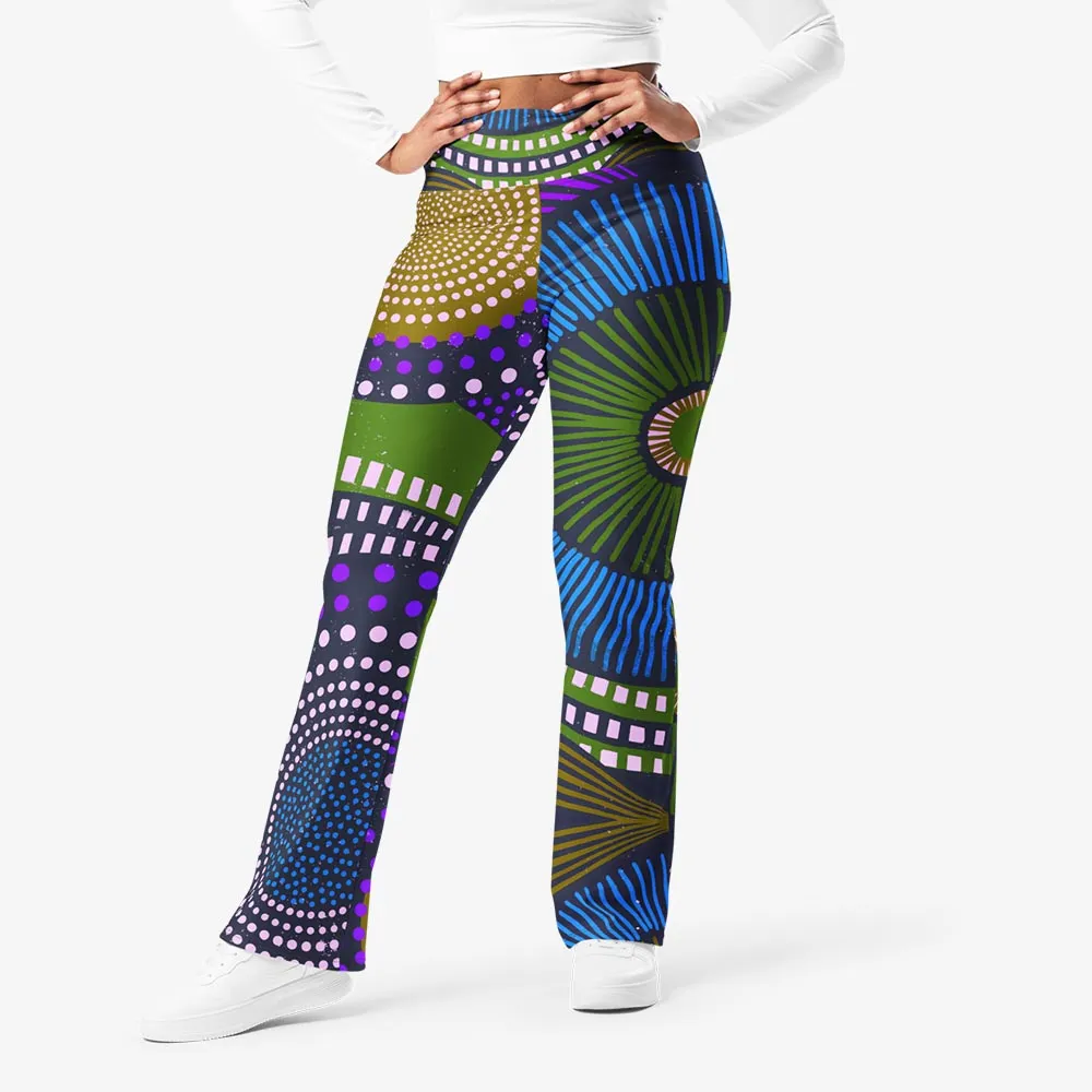 Recycled Flare leggings "EthnoPop" Blue/Green