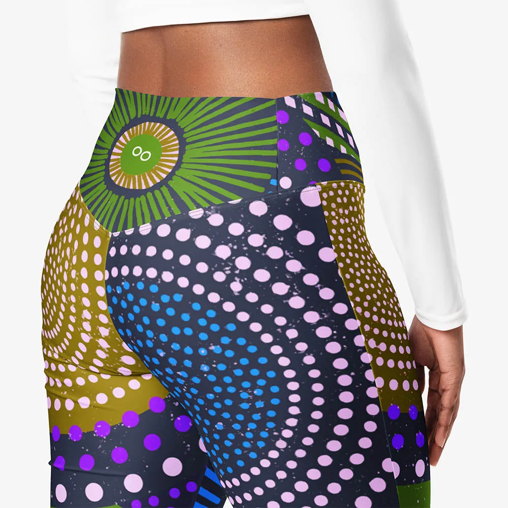 Recycled Flare leggings "EthnoPop" Blue/Green