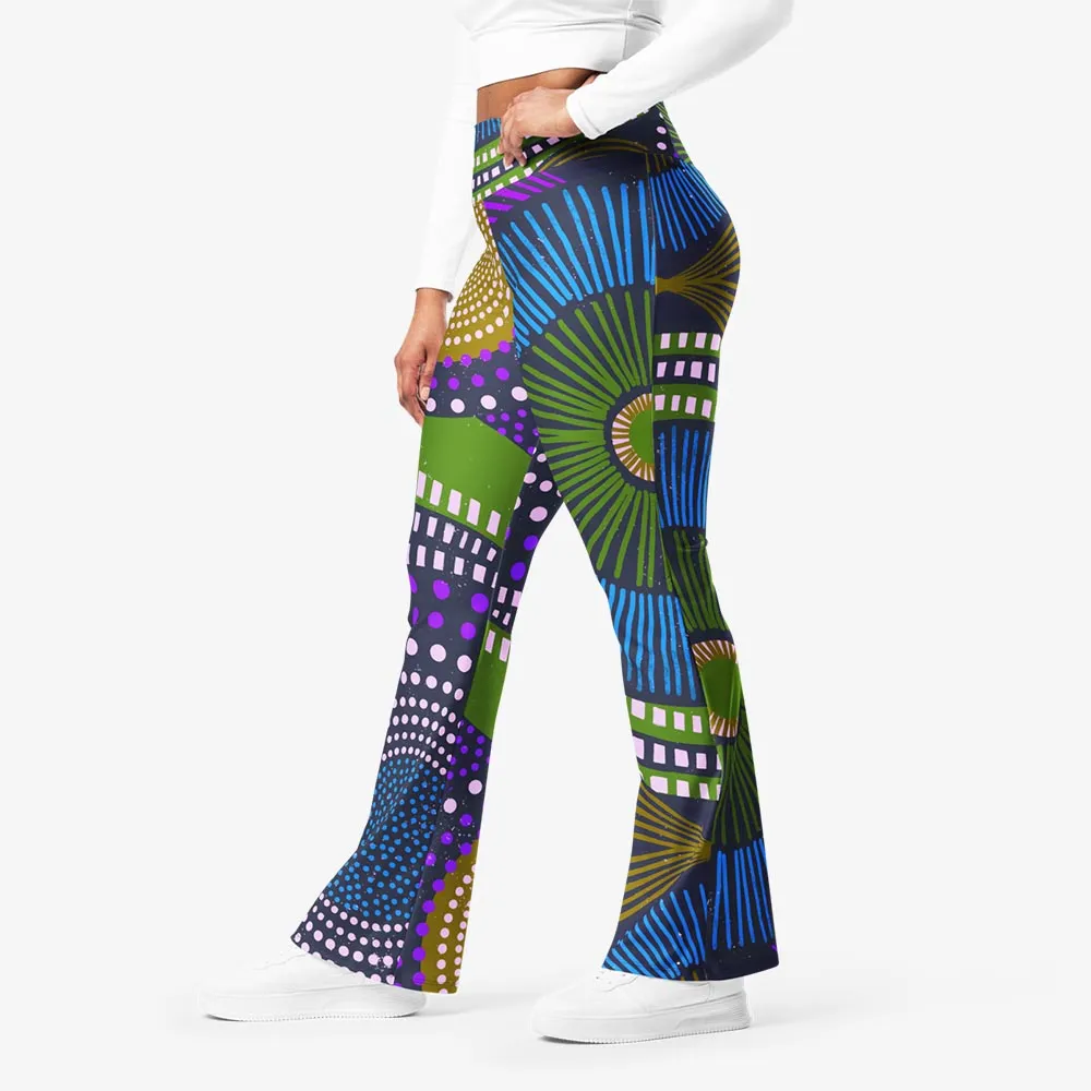 Recycled Flare leggings "EthnoPop" Blue/Green