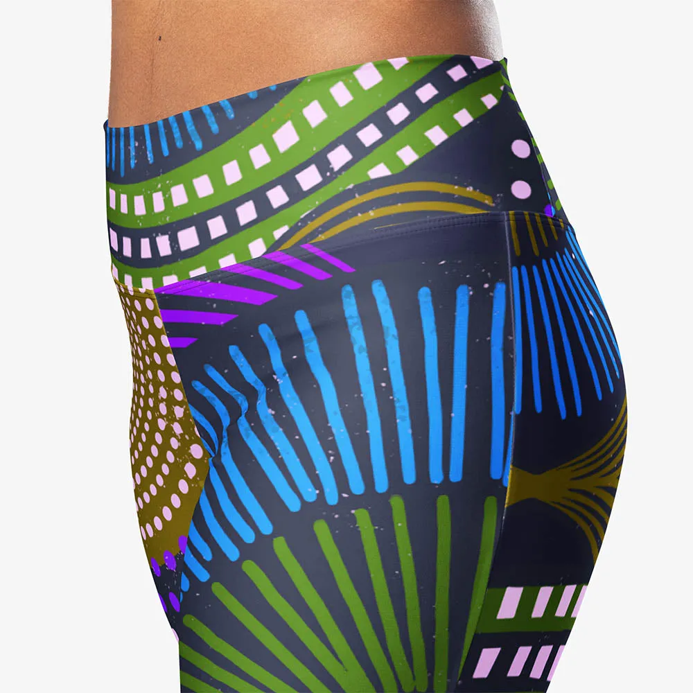 Recycled Flare leggings "EthnoPop" Blue/Green