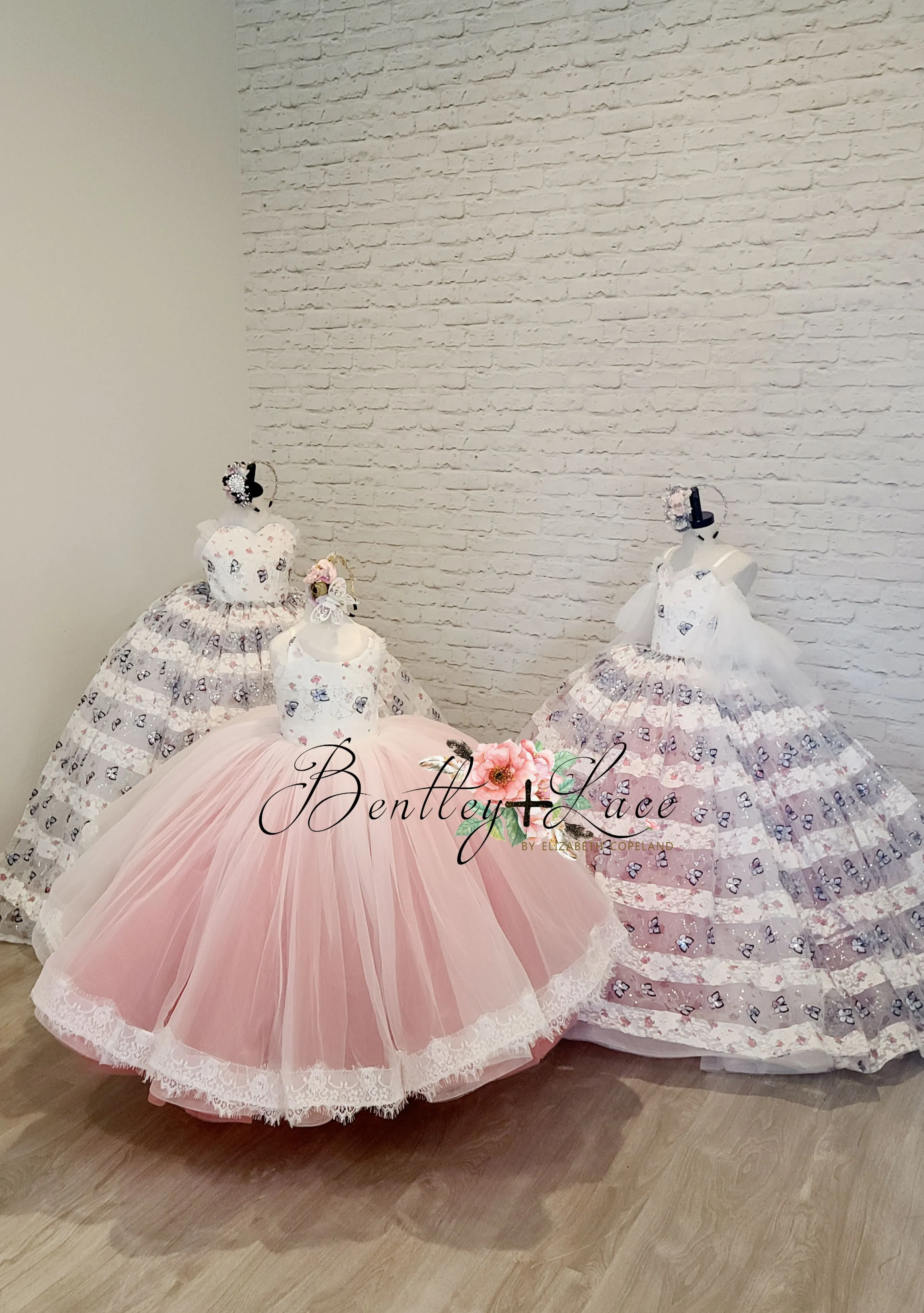 RETIRED RENTAL  EUC "Amelie"  -  Floor Length Dress White/Coral Flutter sleeve  ( 6 Year - Petite 7 Year)