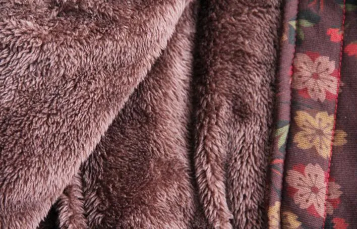 Retro Floral Stand-Up Collar Loose Fit Fleece Coat for Women