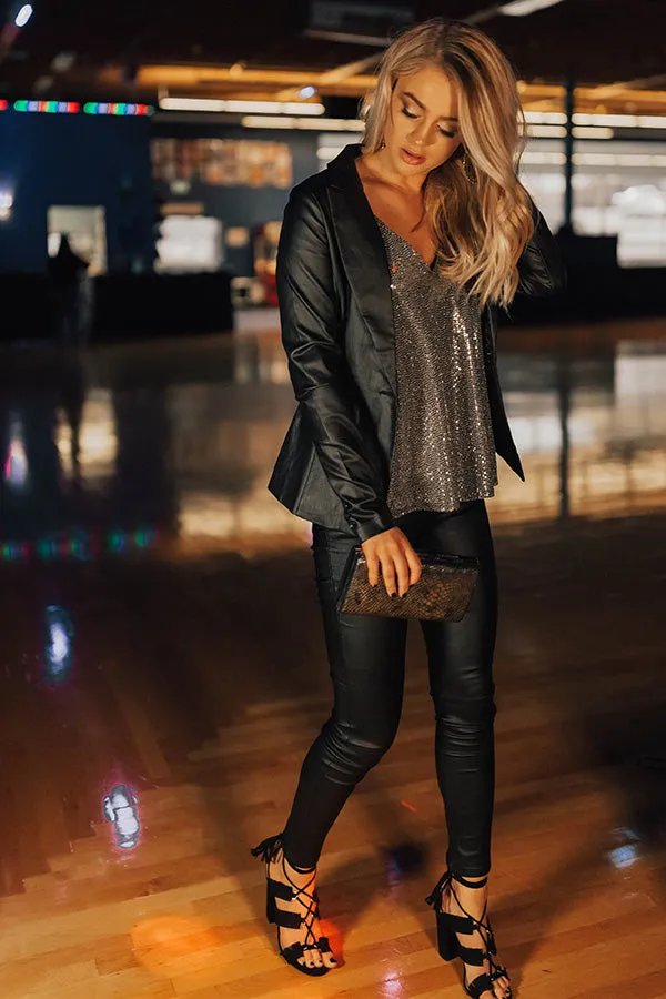 Right On Cue Faux Leather Blazer