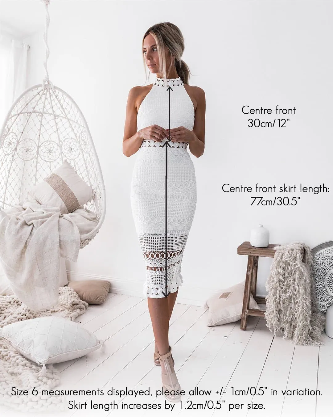 Rivers Midi Lace Dress - White