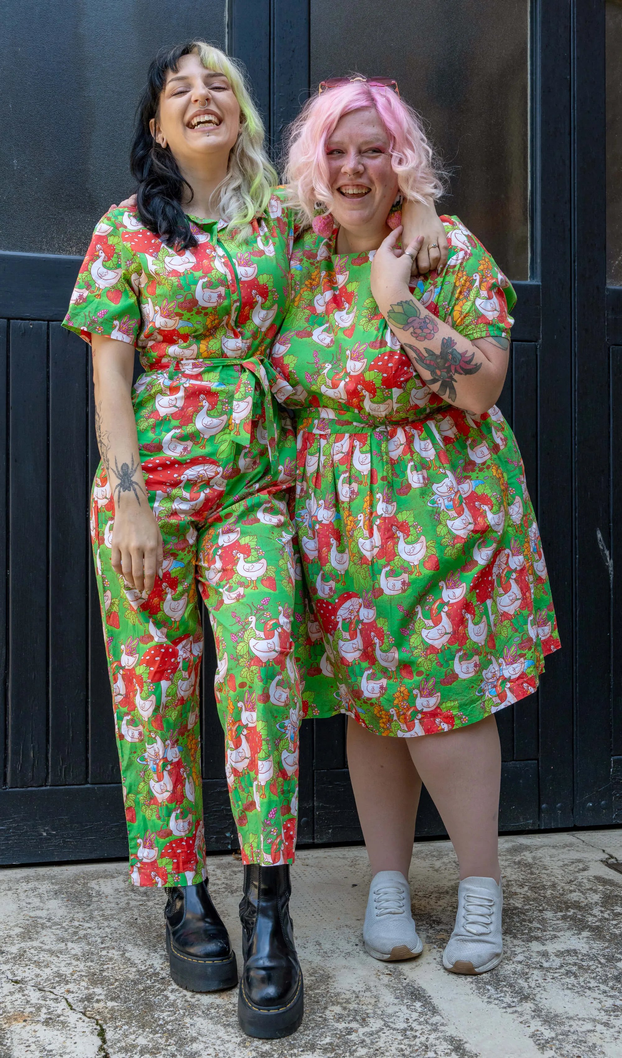 Run & Fly x The Mushroom Babes In The Geese Garden Stretch Belted Tea Dress with Pockets
