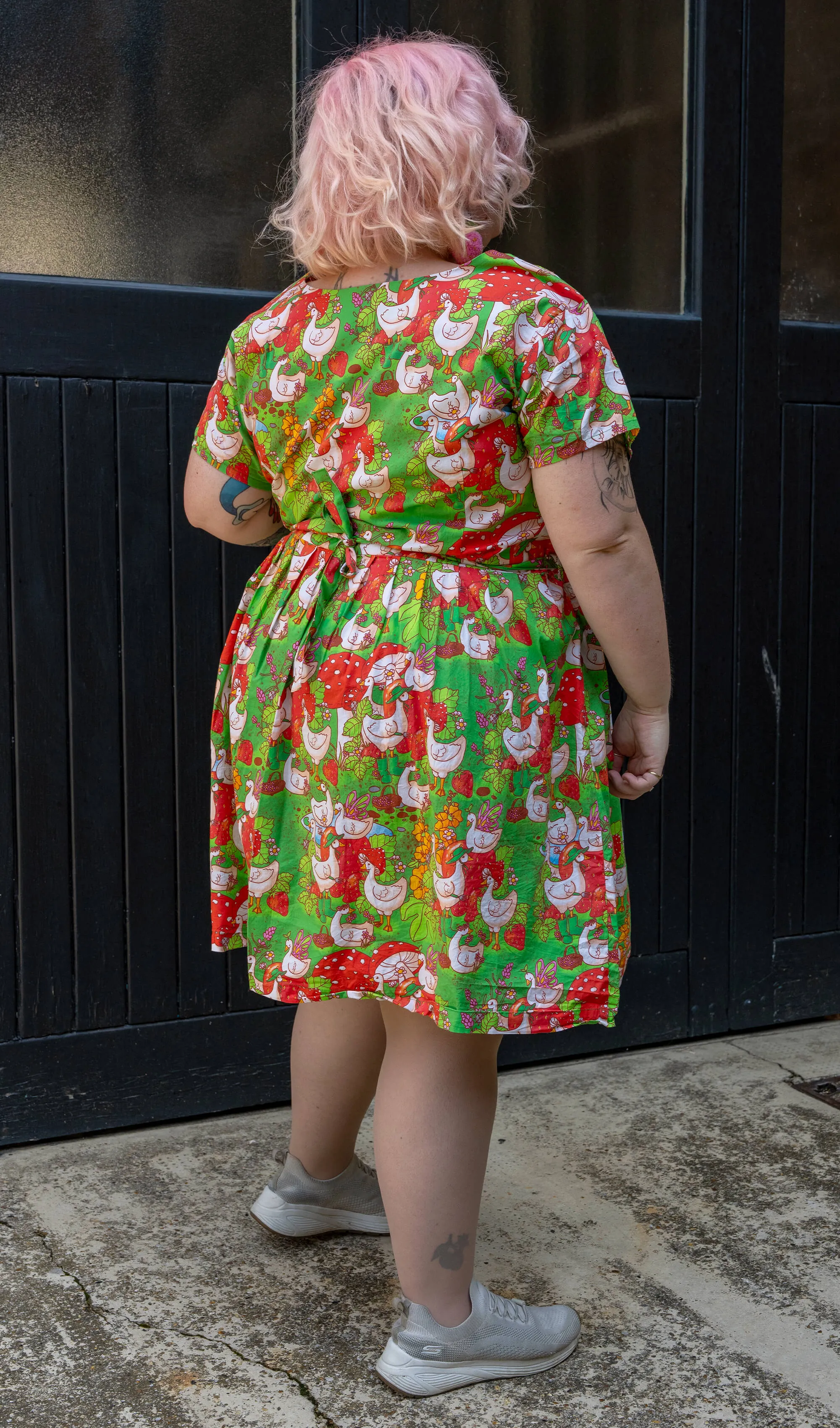 Run & Fly x The Mushroom Babes In The Geese Garden Stretch Belted Tea Dress with Pockets