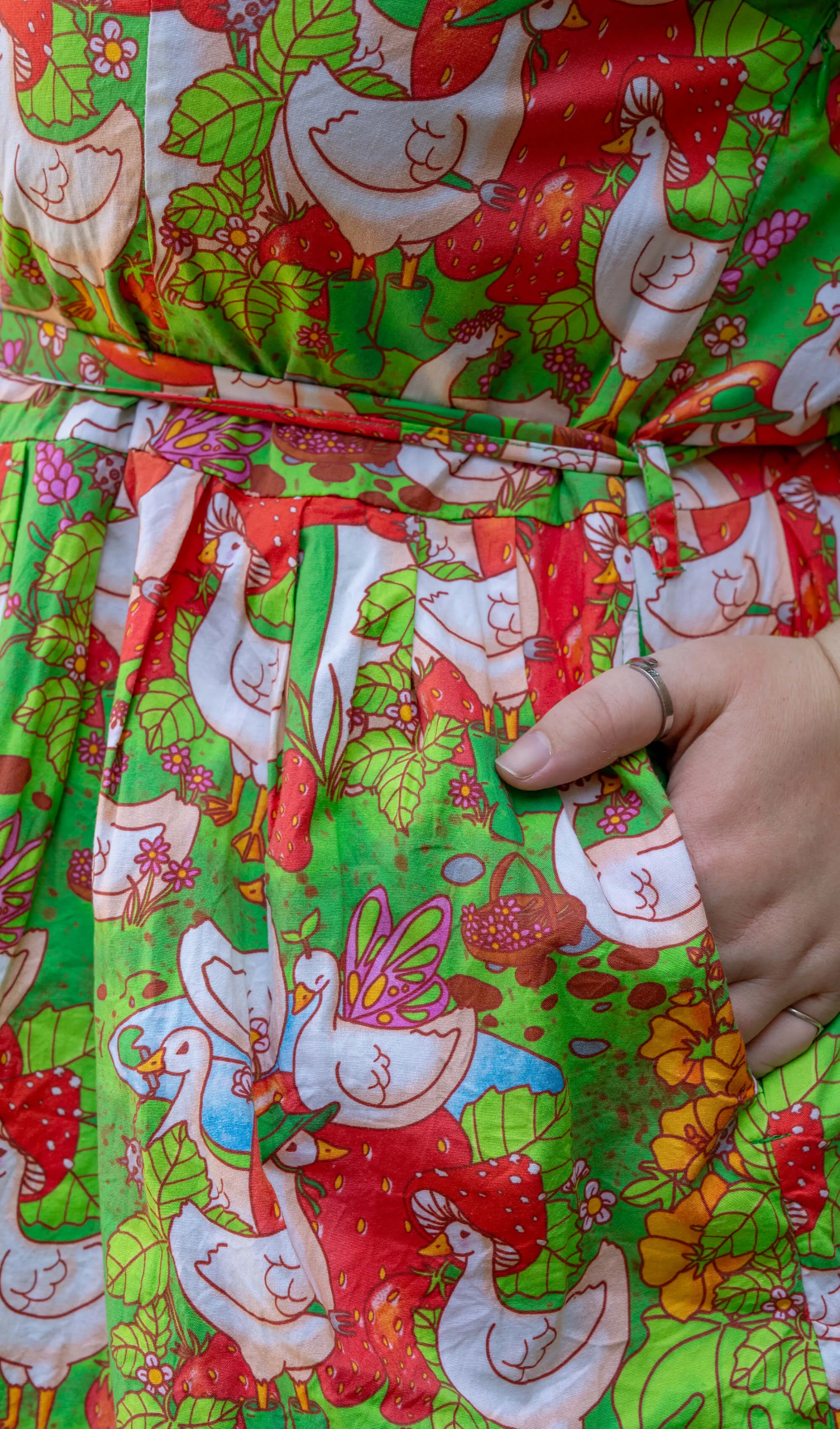 Run & Fly x The Mushroom Babes In The Geese Garden Stretch Belted Tea Dress with Pockets