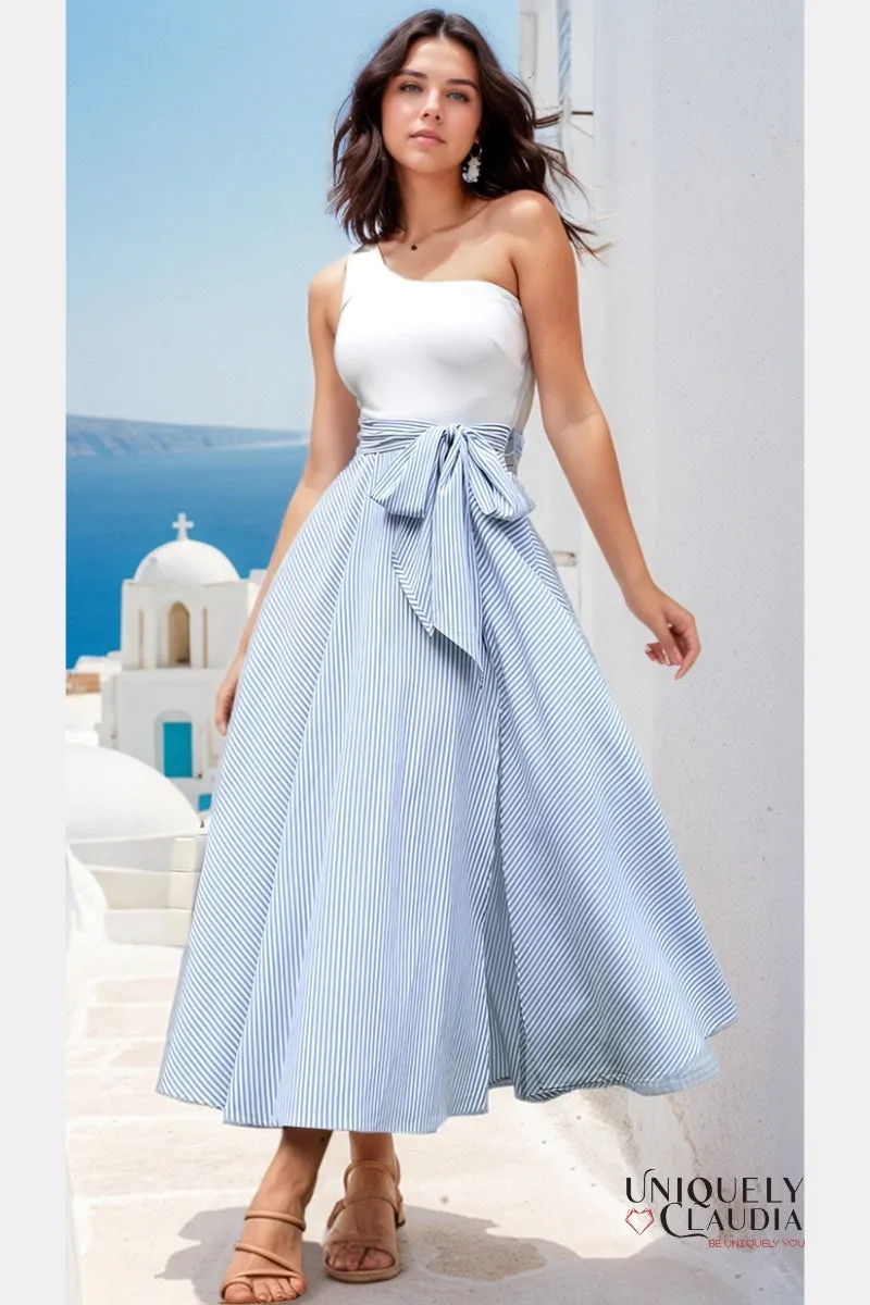 Sabrina Striped One-Shoulder Midi Dress