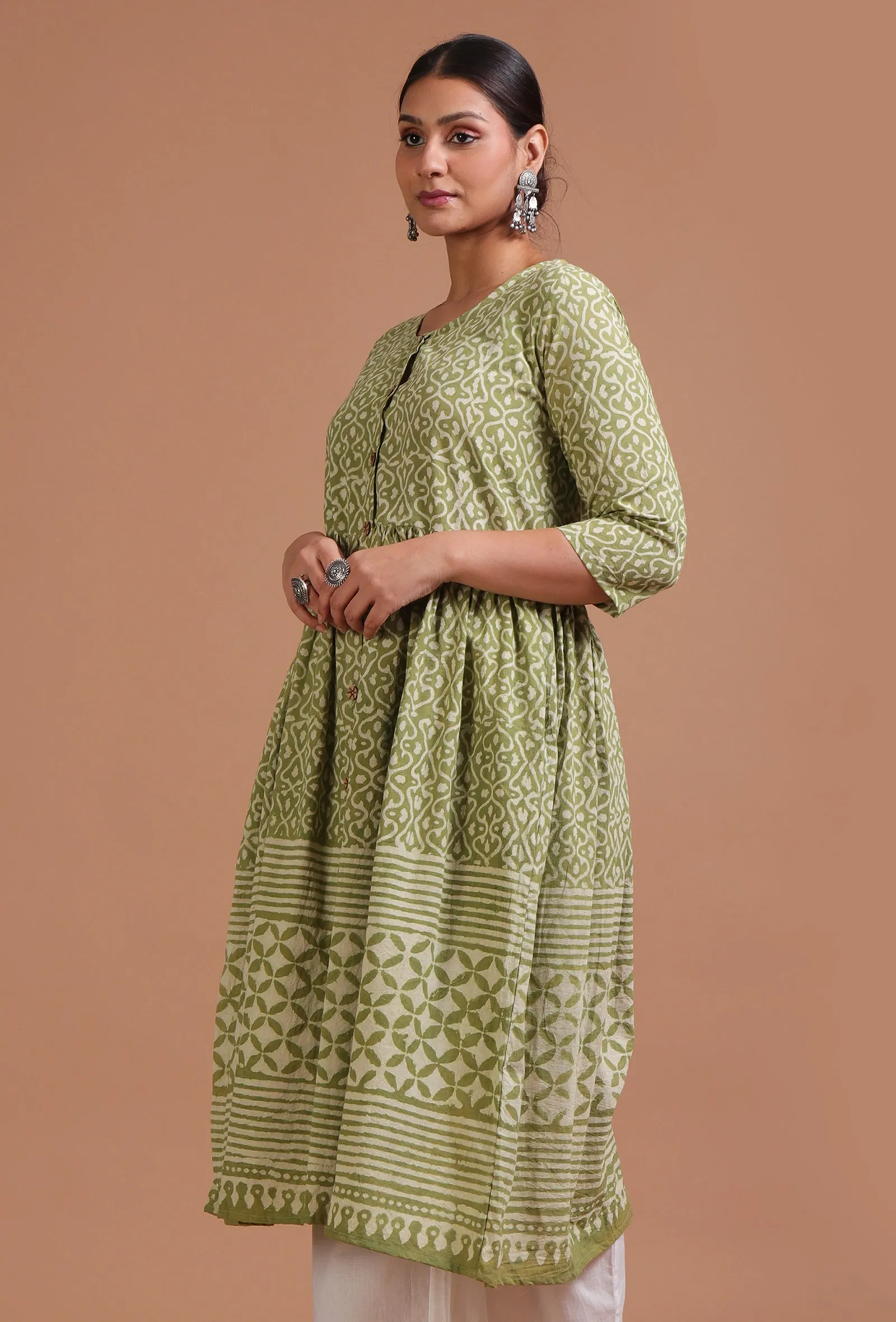 Sage Green Cotton Printed Dress