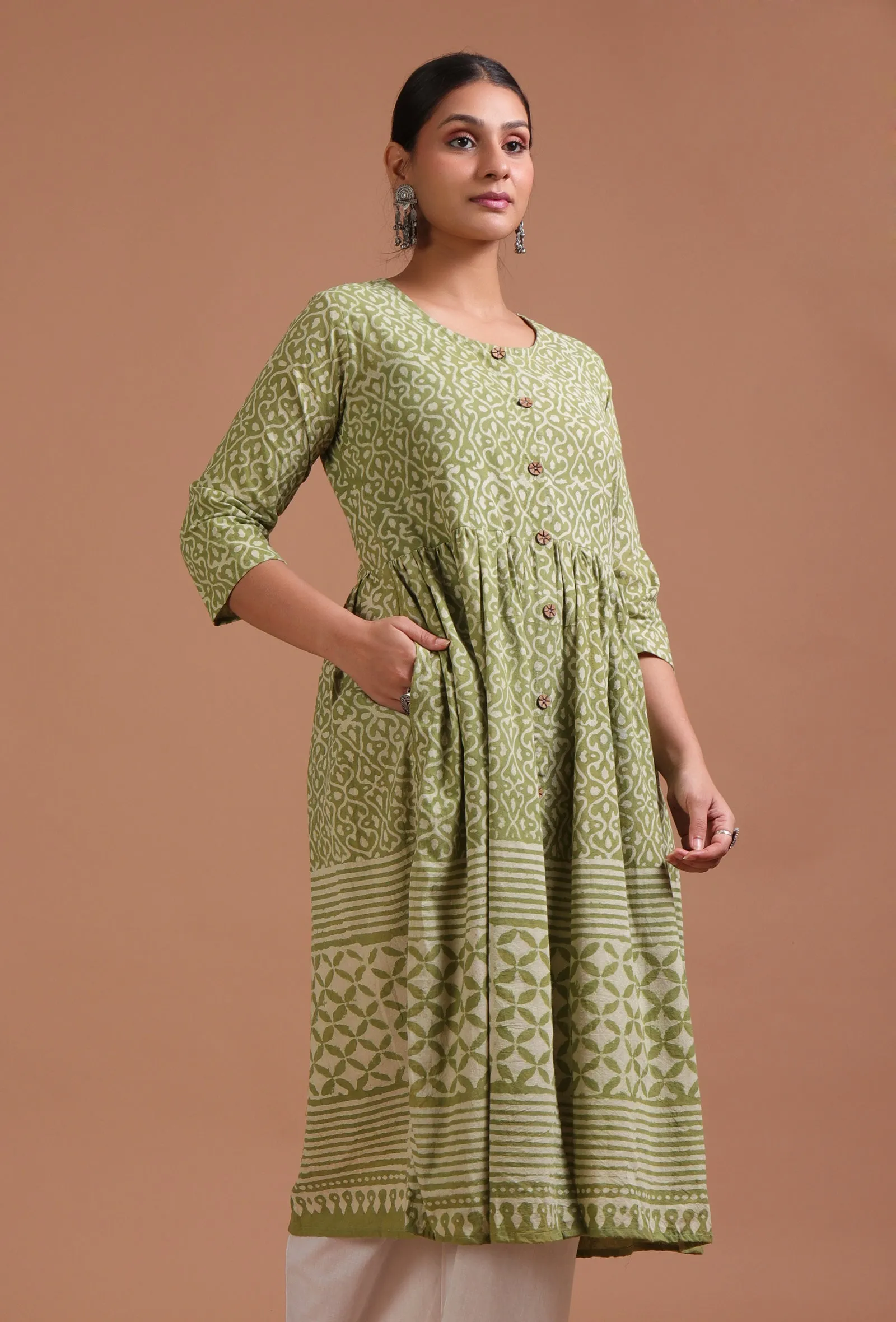 Sage Green Cotton Printed Dress