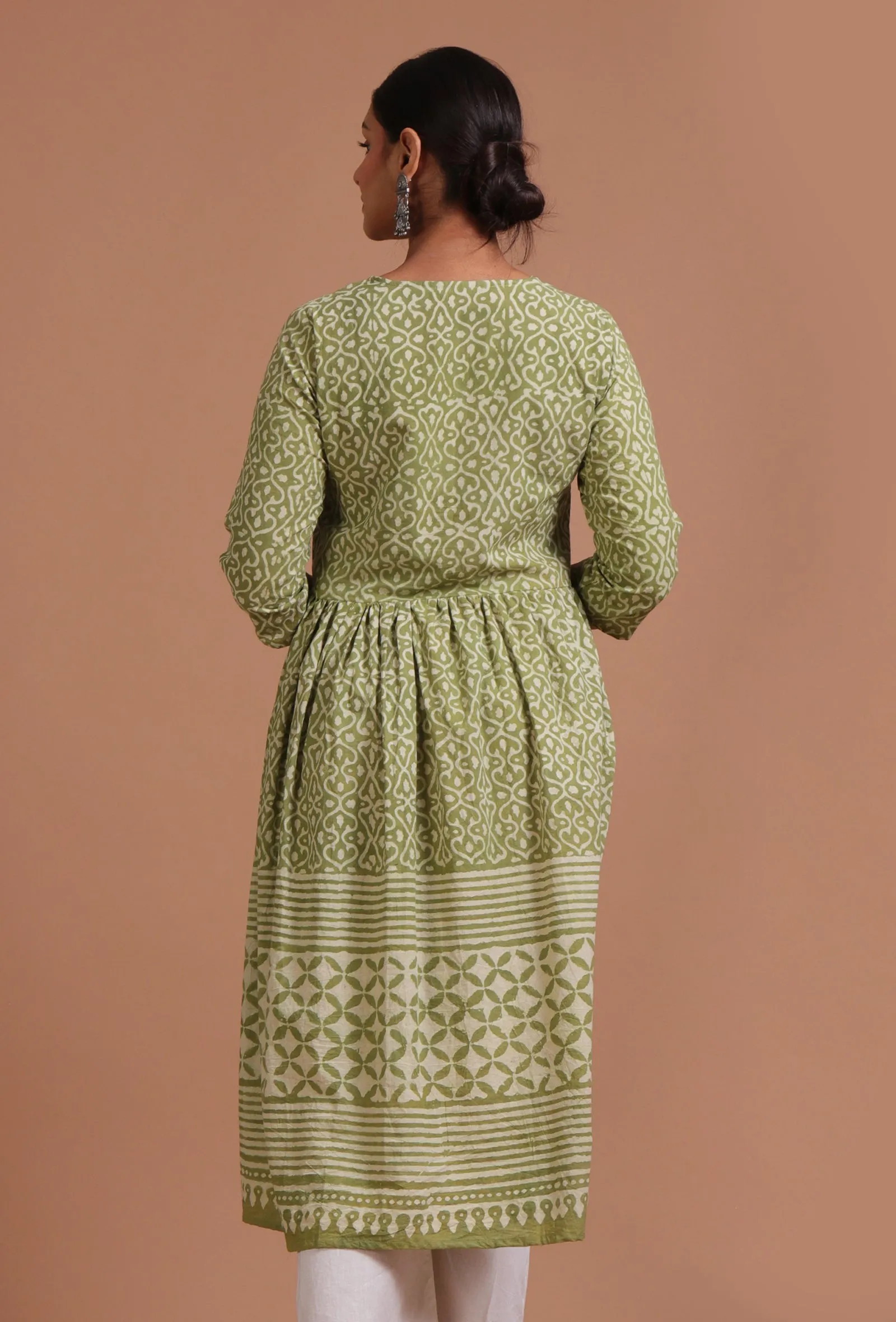 Sage Green Cotton Printed Dress