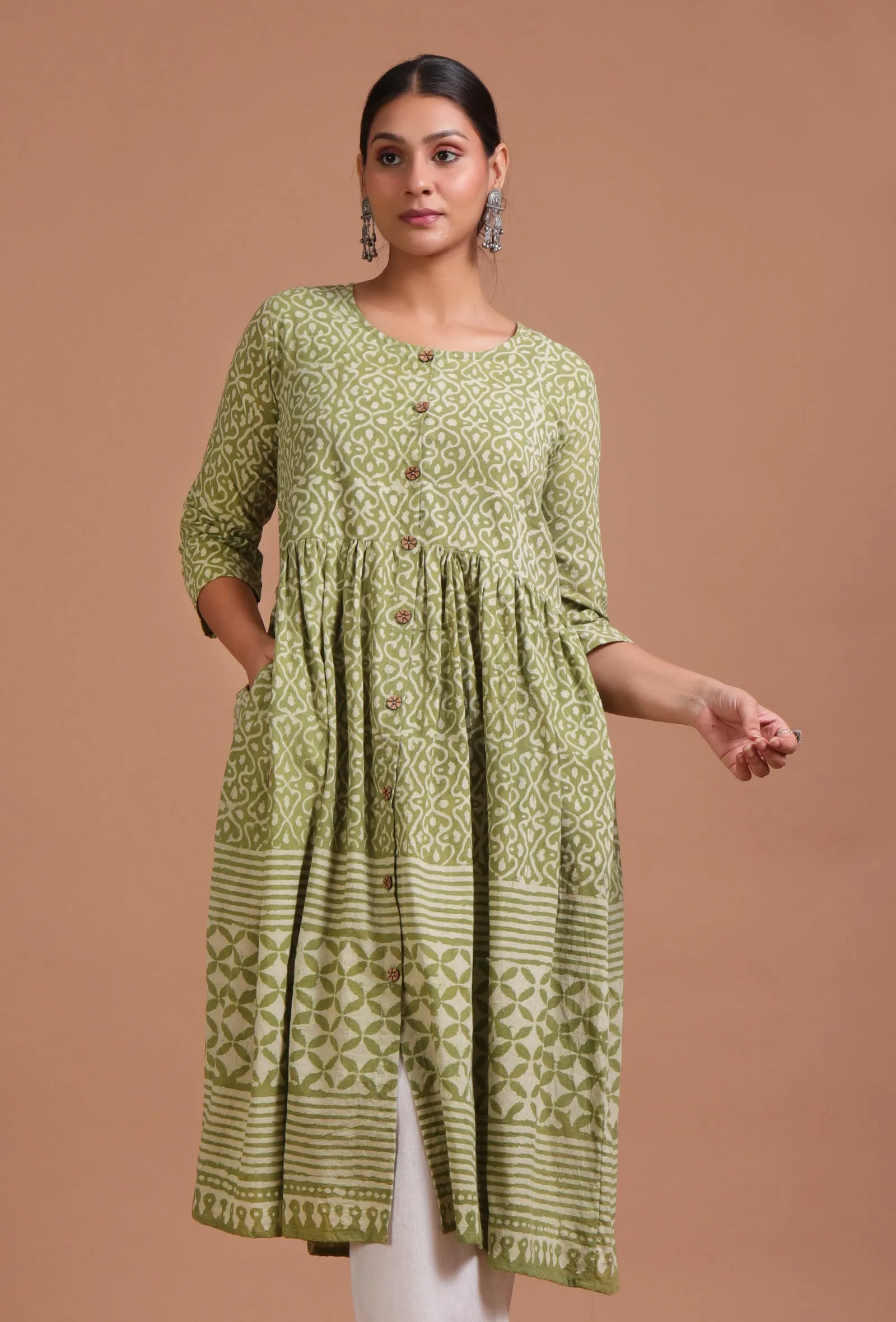 Sage Green Cotton Printed Dress