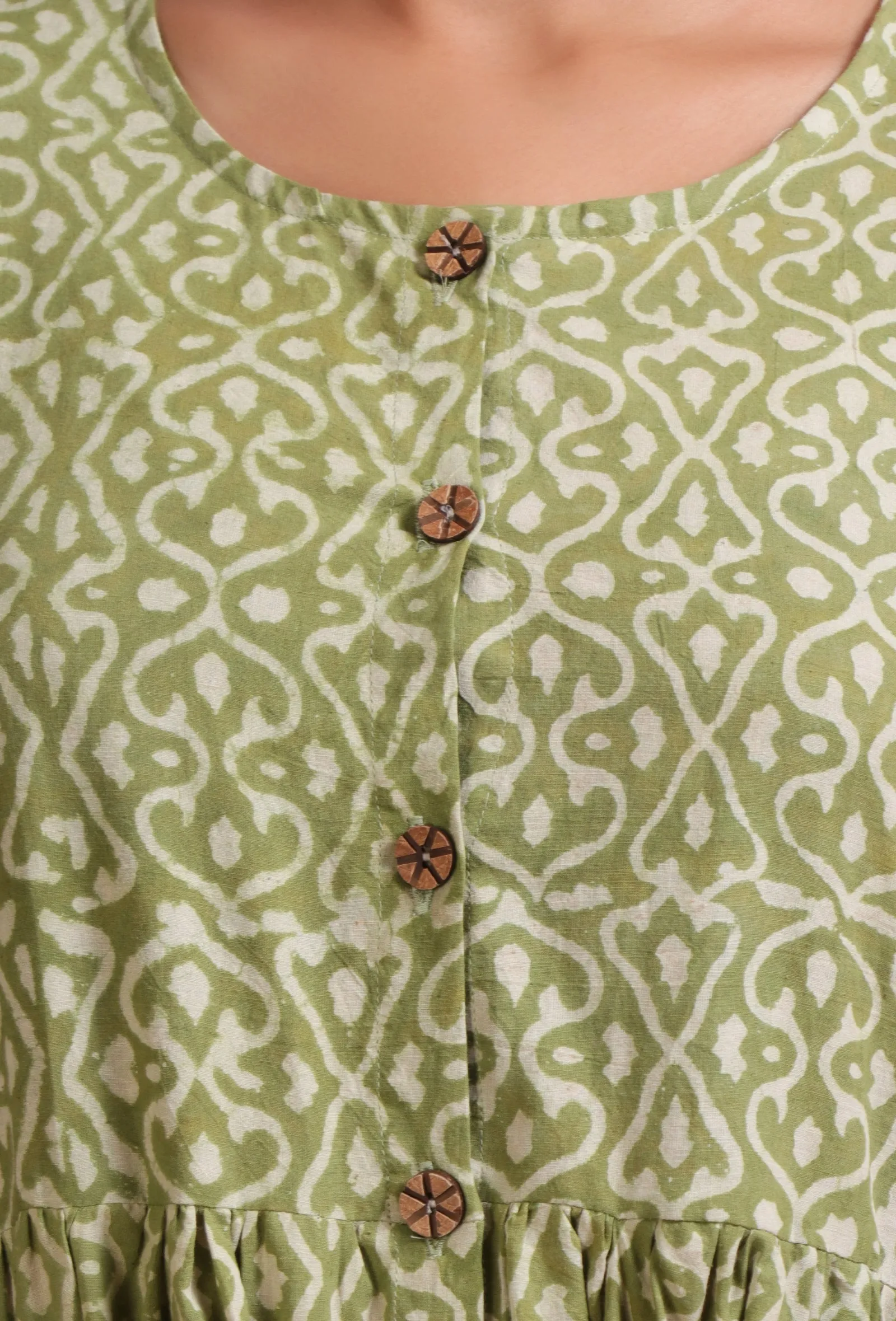 Sage Green Cotton Printed Dress