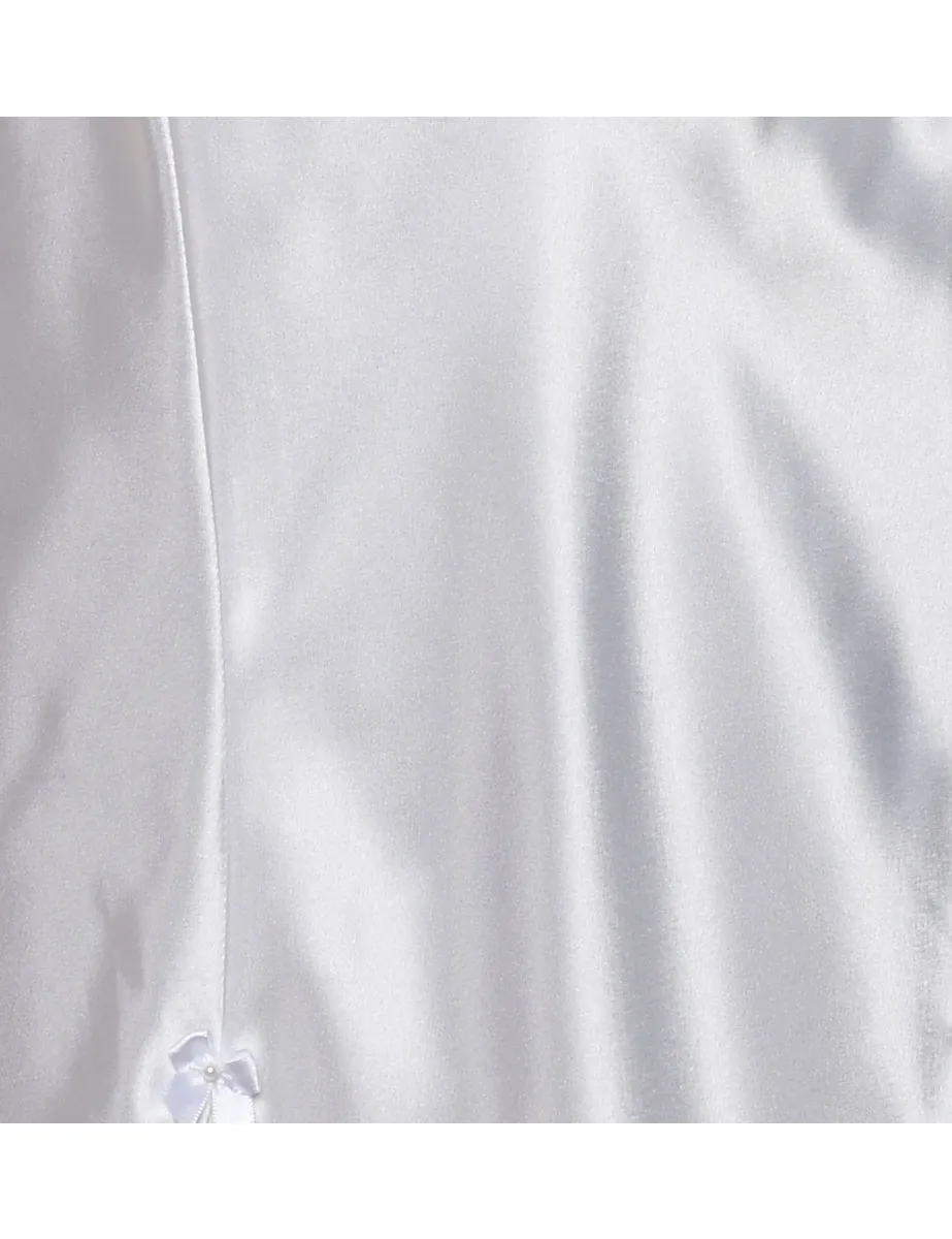 Silver Lace Trim Silky Slip Dress - L