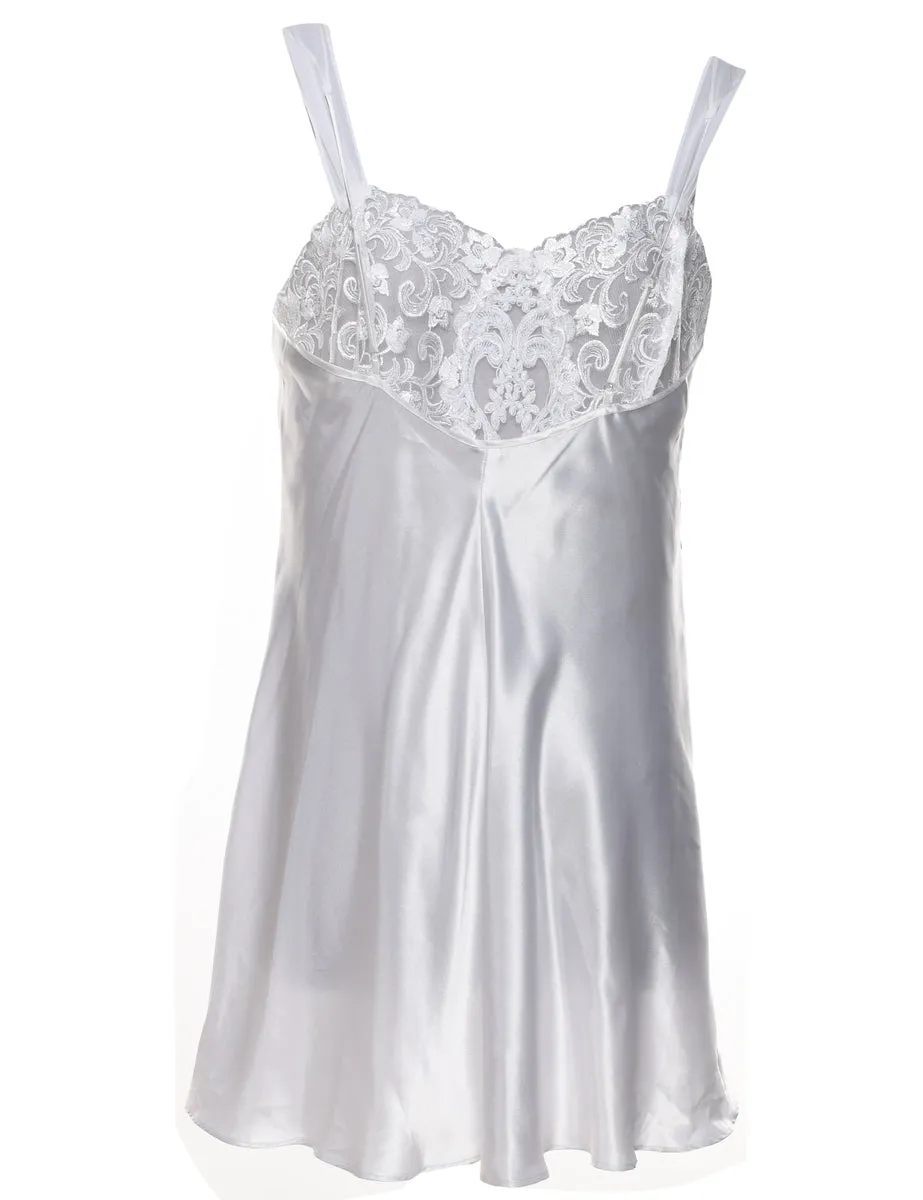 Silver Lace Trim Silky Slip Dress - L