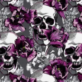 Sketched Skulls in Purple Floral Super SOFT Leggings OS TC Plus rts Halloween